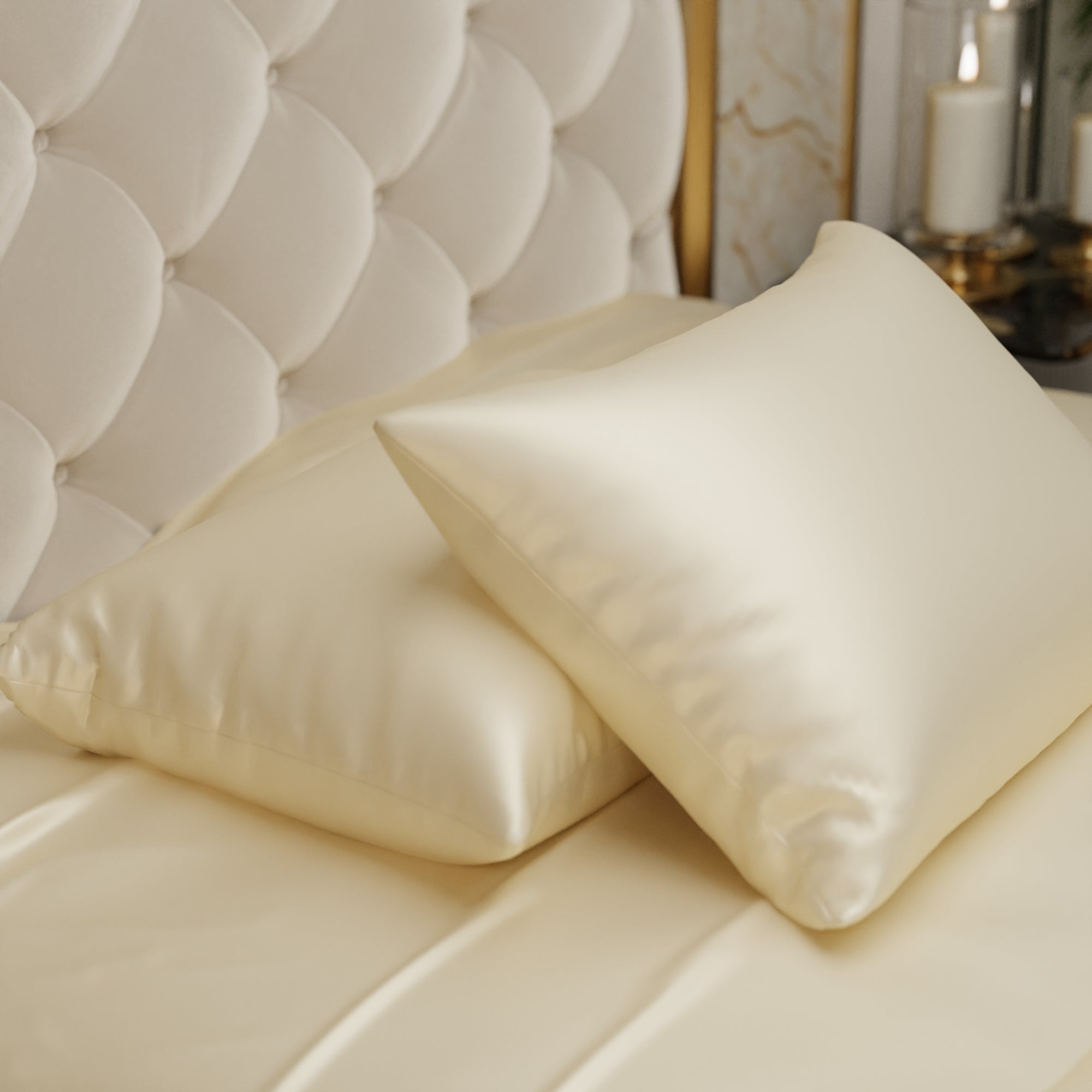 Silk-Like Charming Ivory Pillow Covers - Set of 2