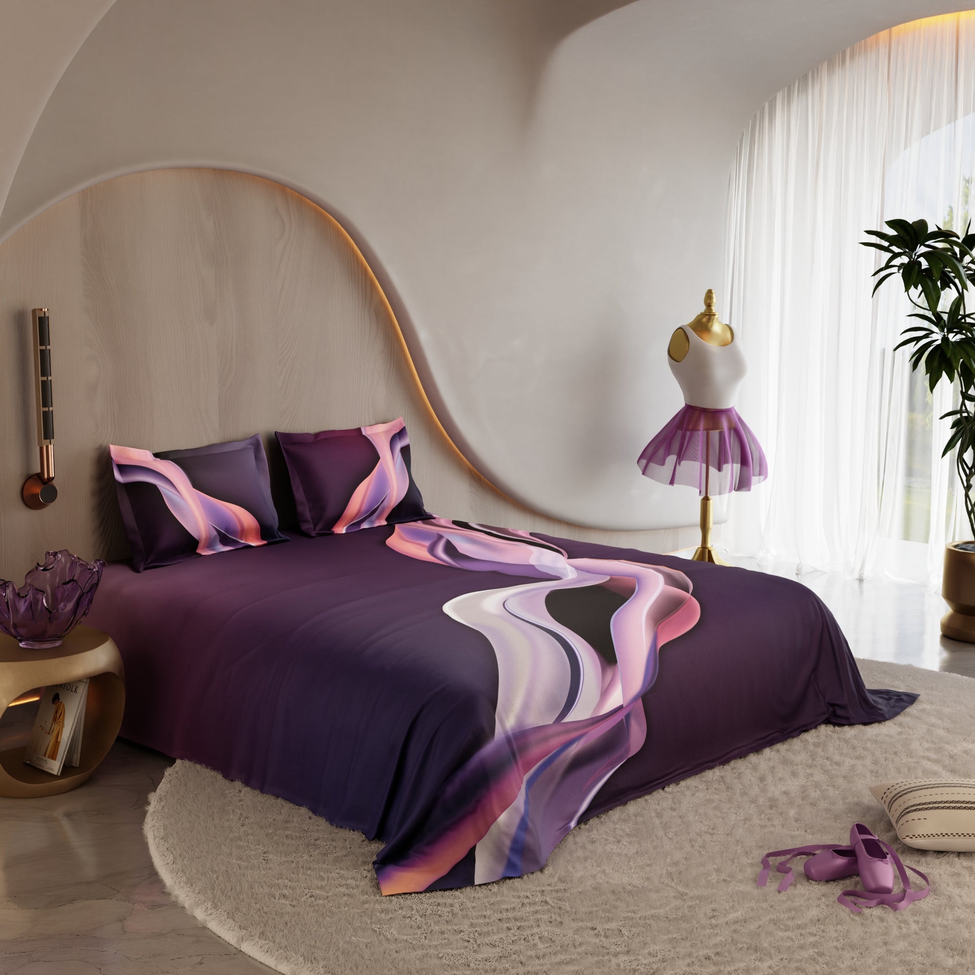 Plum Pirouette 100% Cotton Bedsheet Set