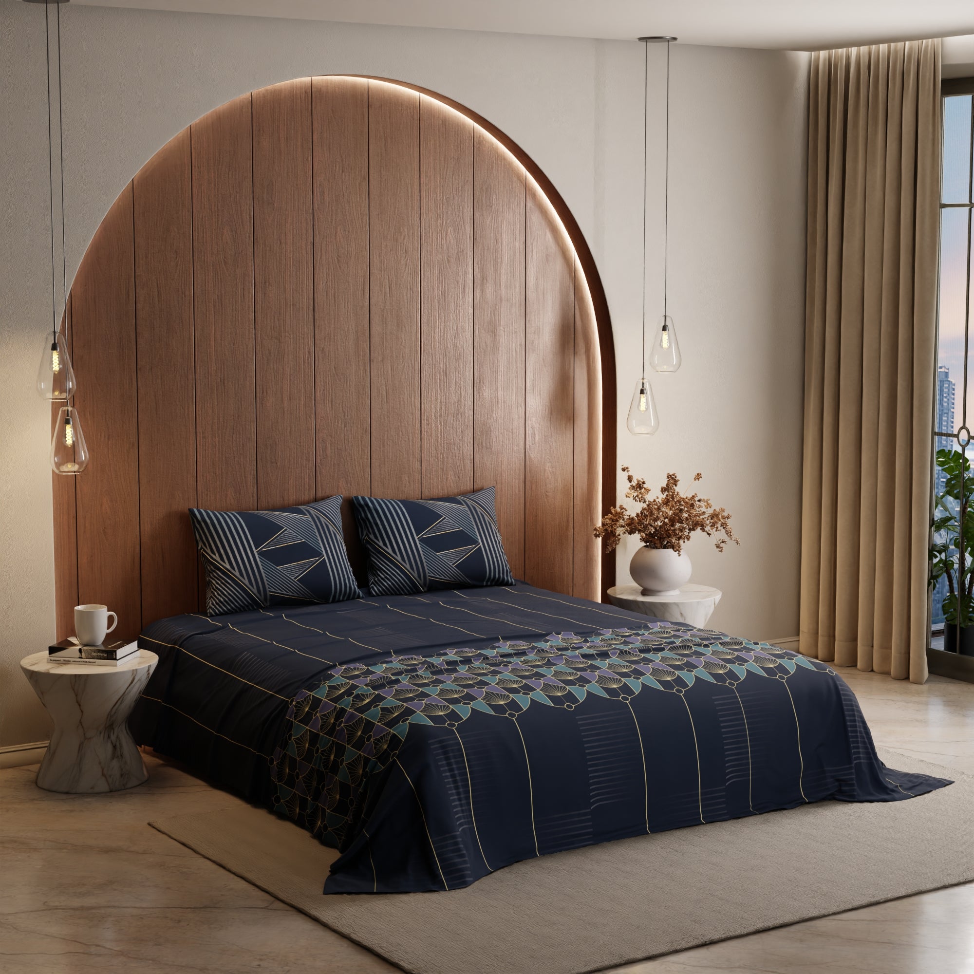 Lunar Elegance Cotton Bedsheet Set