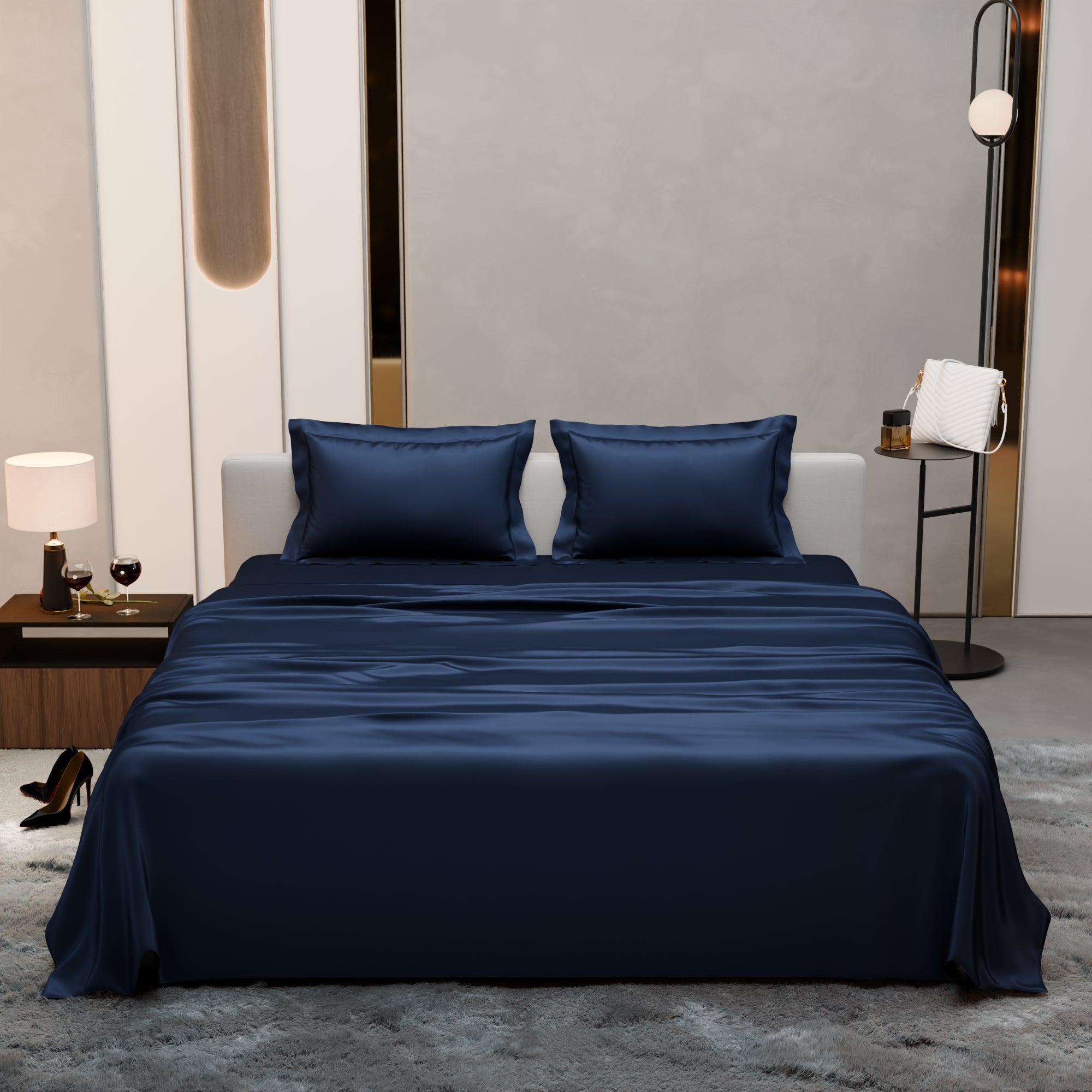 Mystique Blue Flat Bedsheet Set