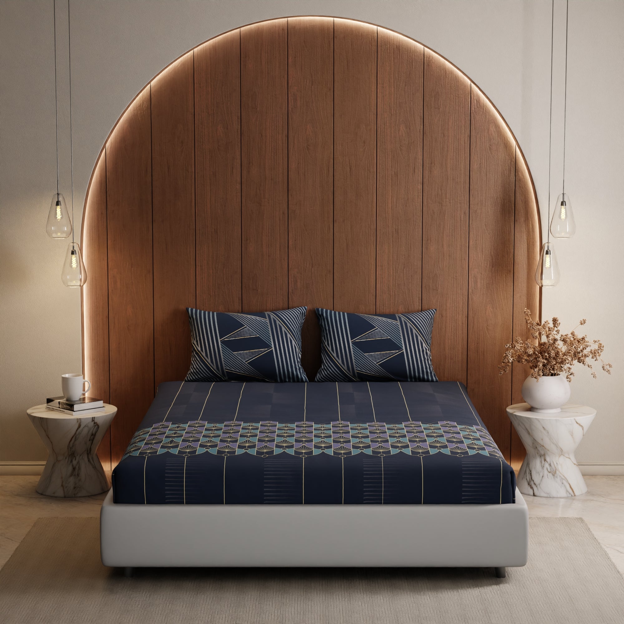 Lunar Elegance Cotton Bedsheet Set