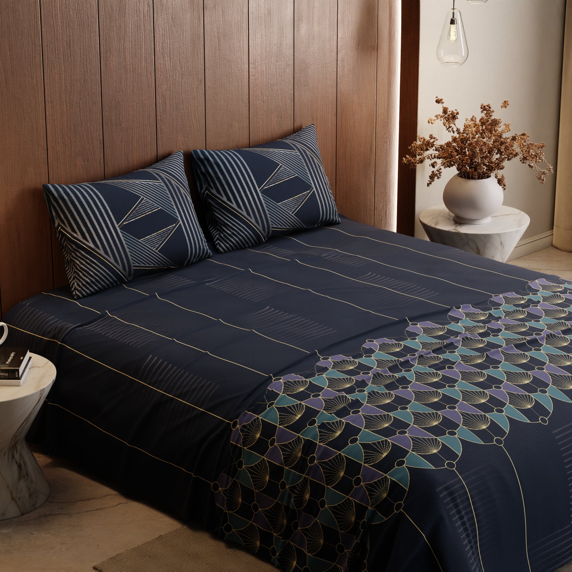 Lunar Elegance Cotton Bedsheet Set