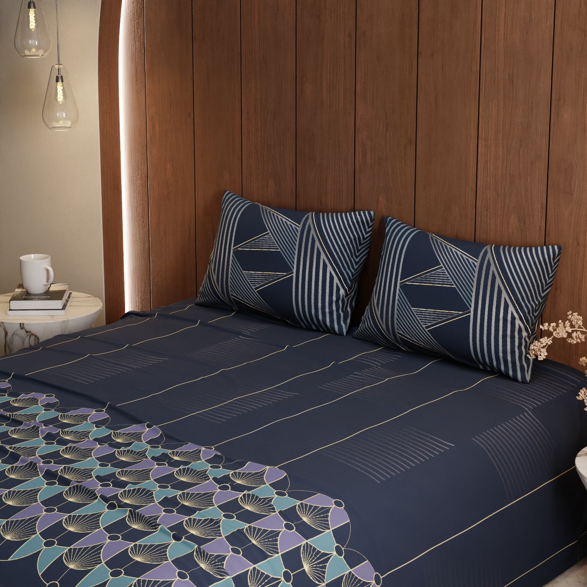 Lunar Elegance Cotton Bedsheet Set