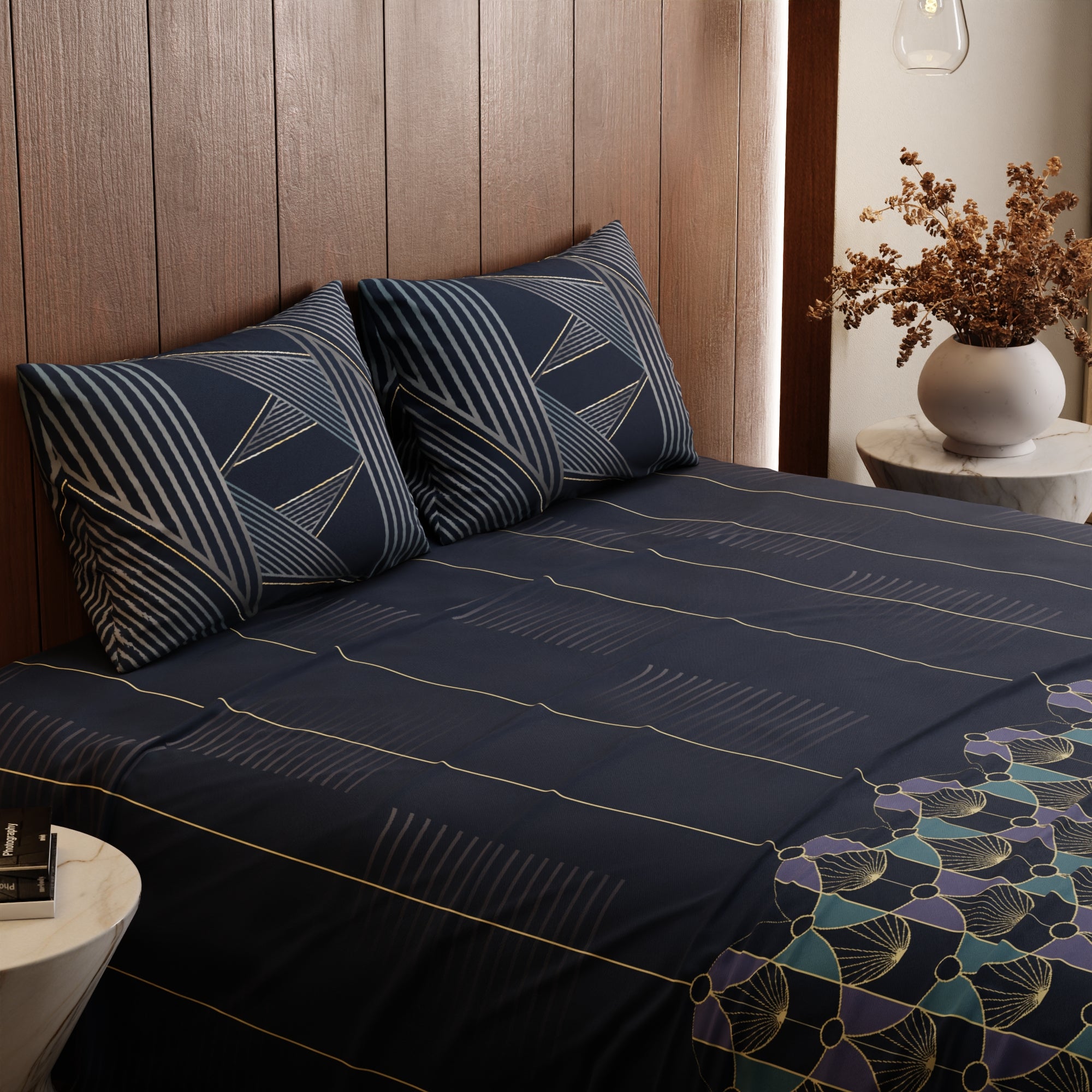Lunar Elegance Cotton Bedsheet Set