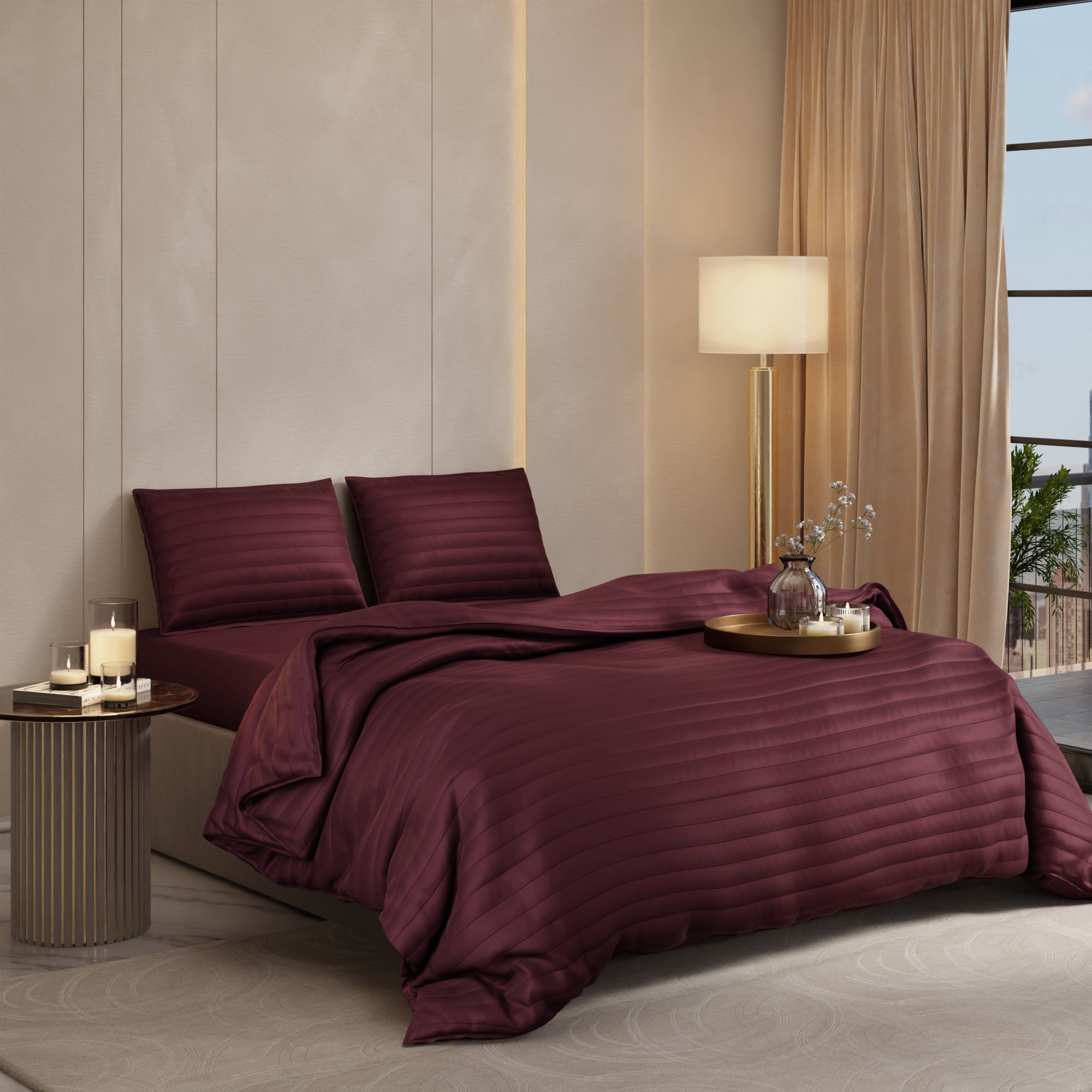 Velvet Wine Quilted King Bed Cover Set