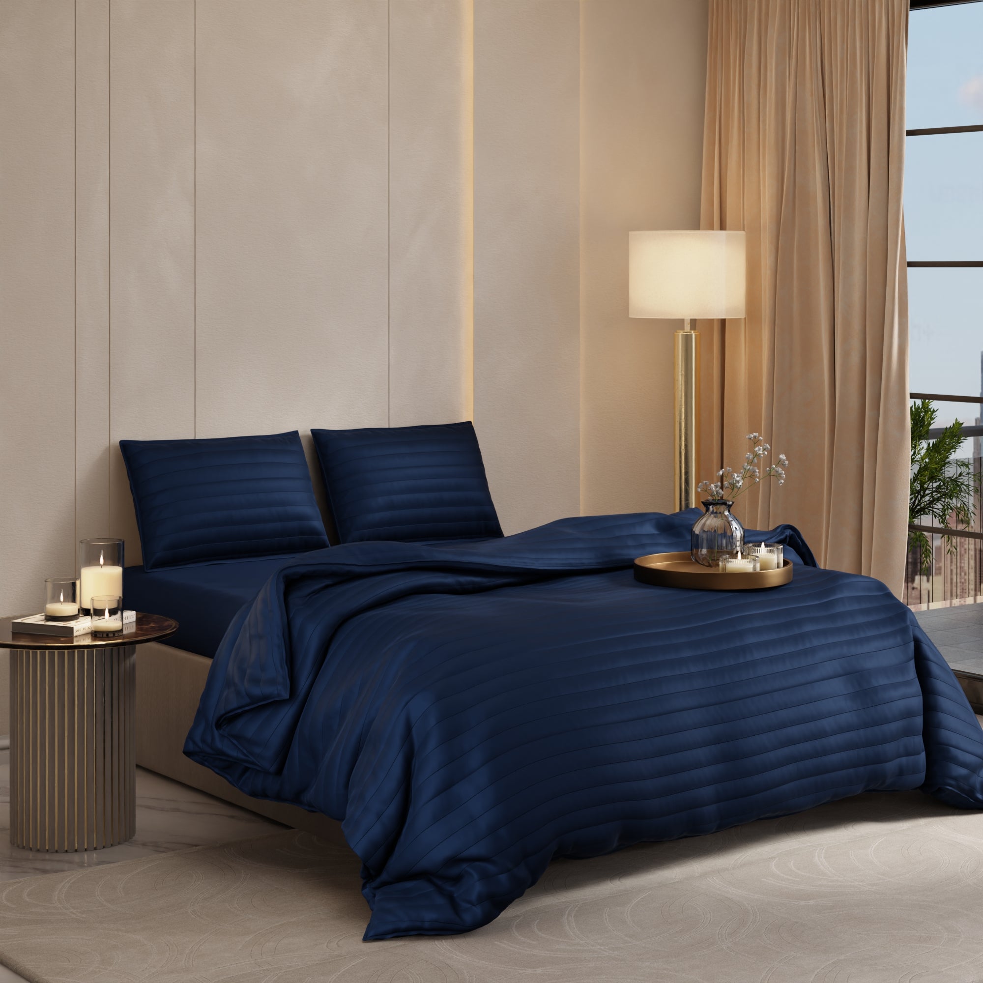 Mystique Blue Quilted King Bed Cover Set