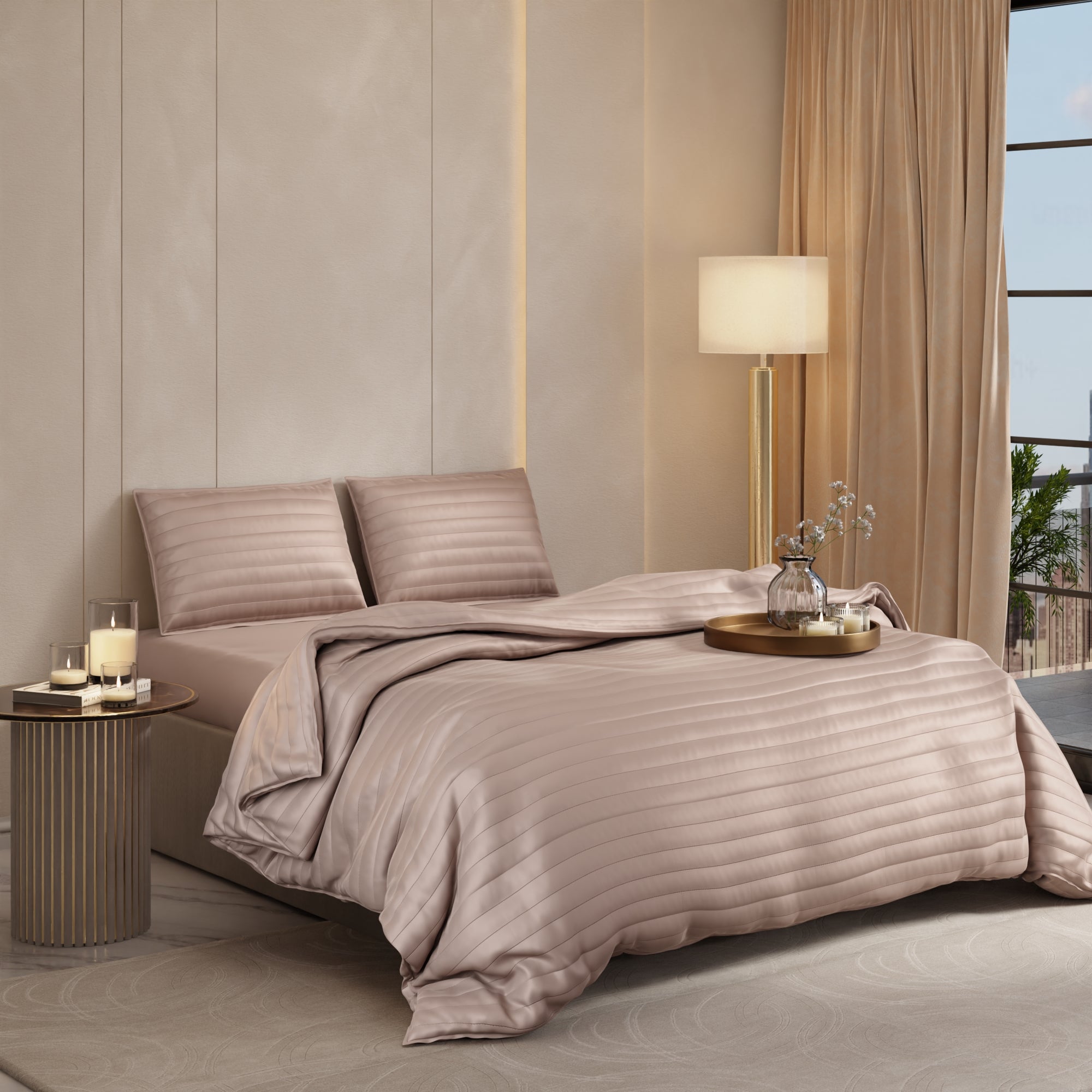 Champagne Quilted King Bed Cover Set