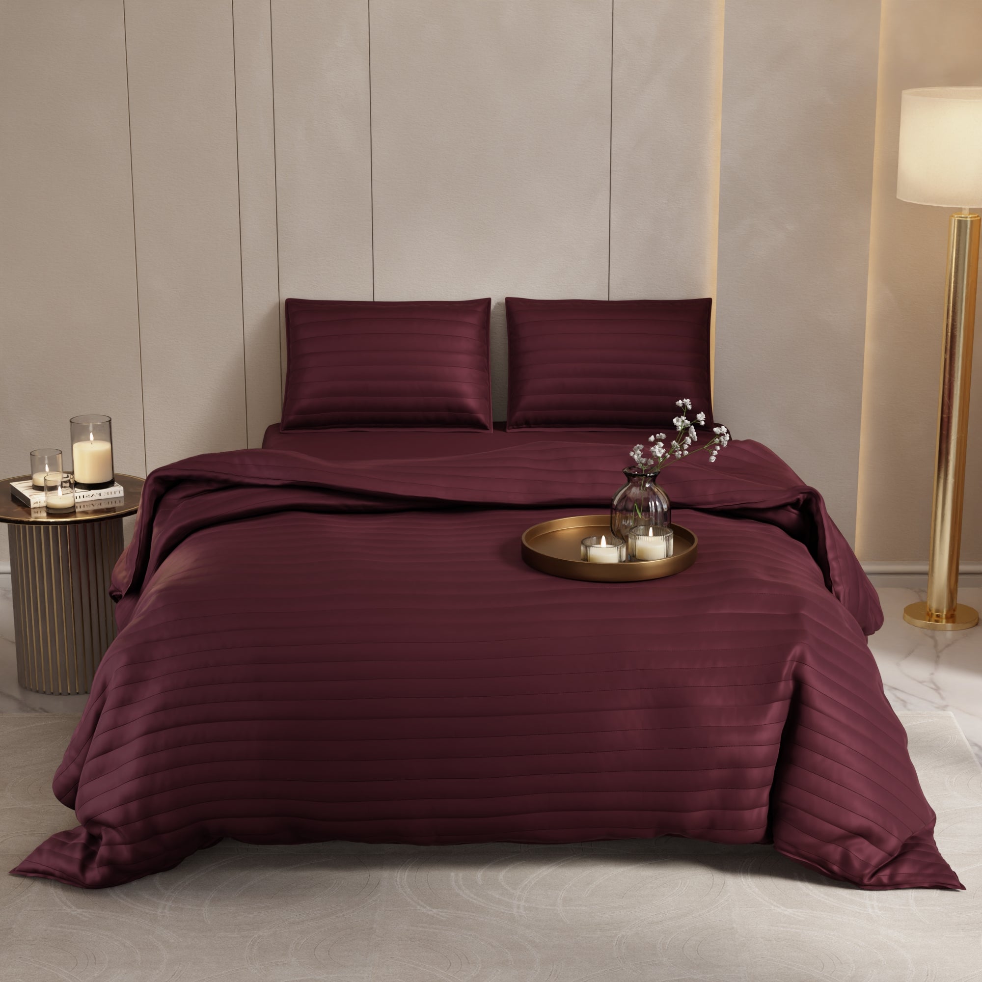 Velvet Wine Quilted King Bed Cover Set