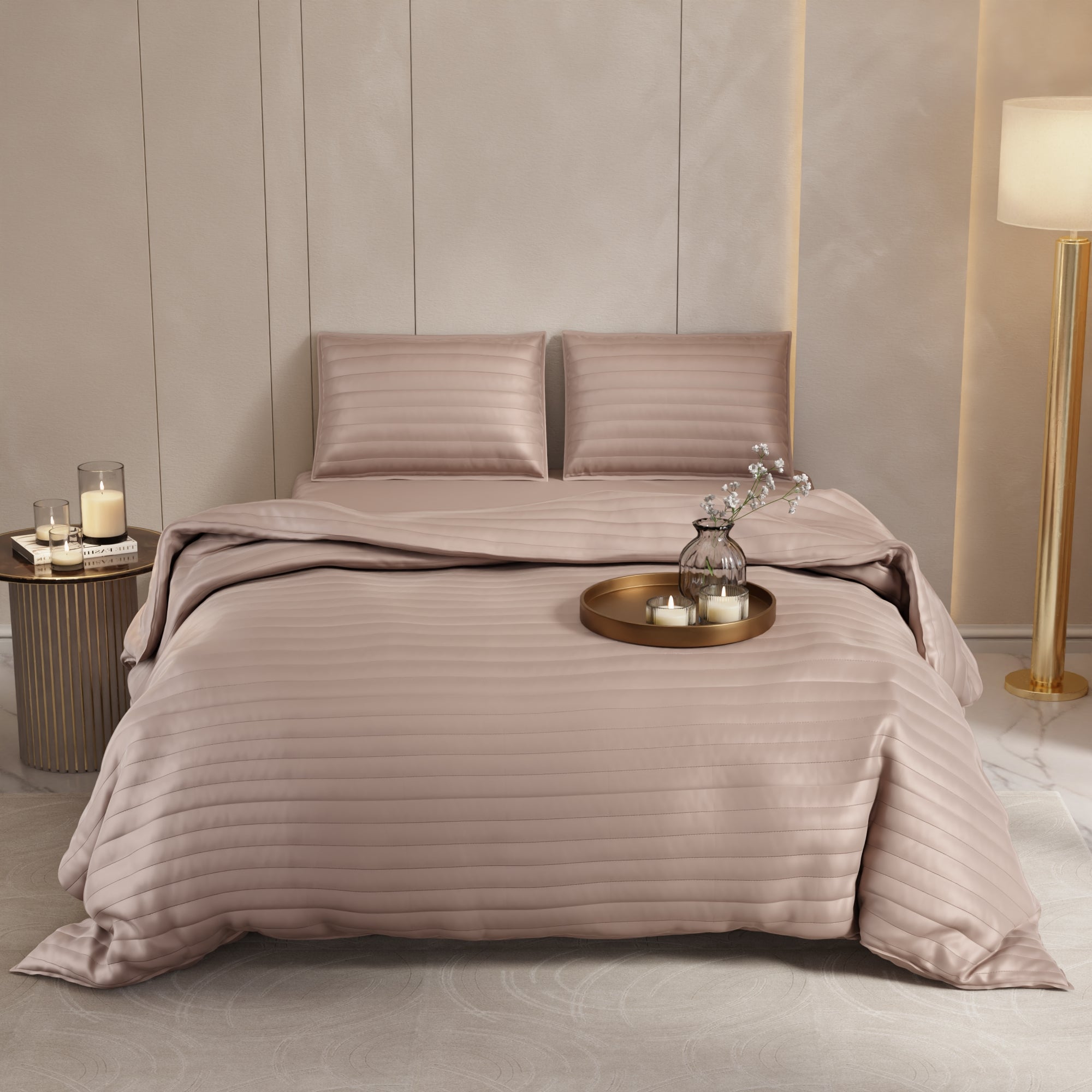 Champagne Quilted King Bed Cover Set
