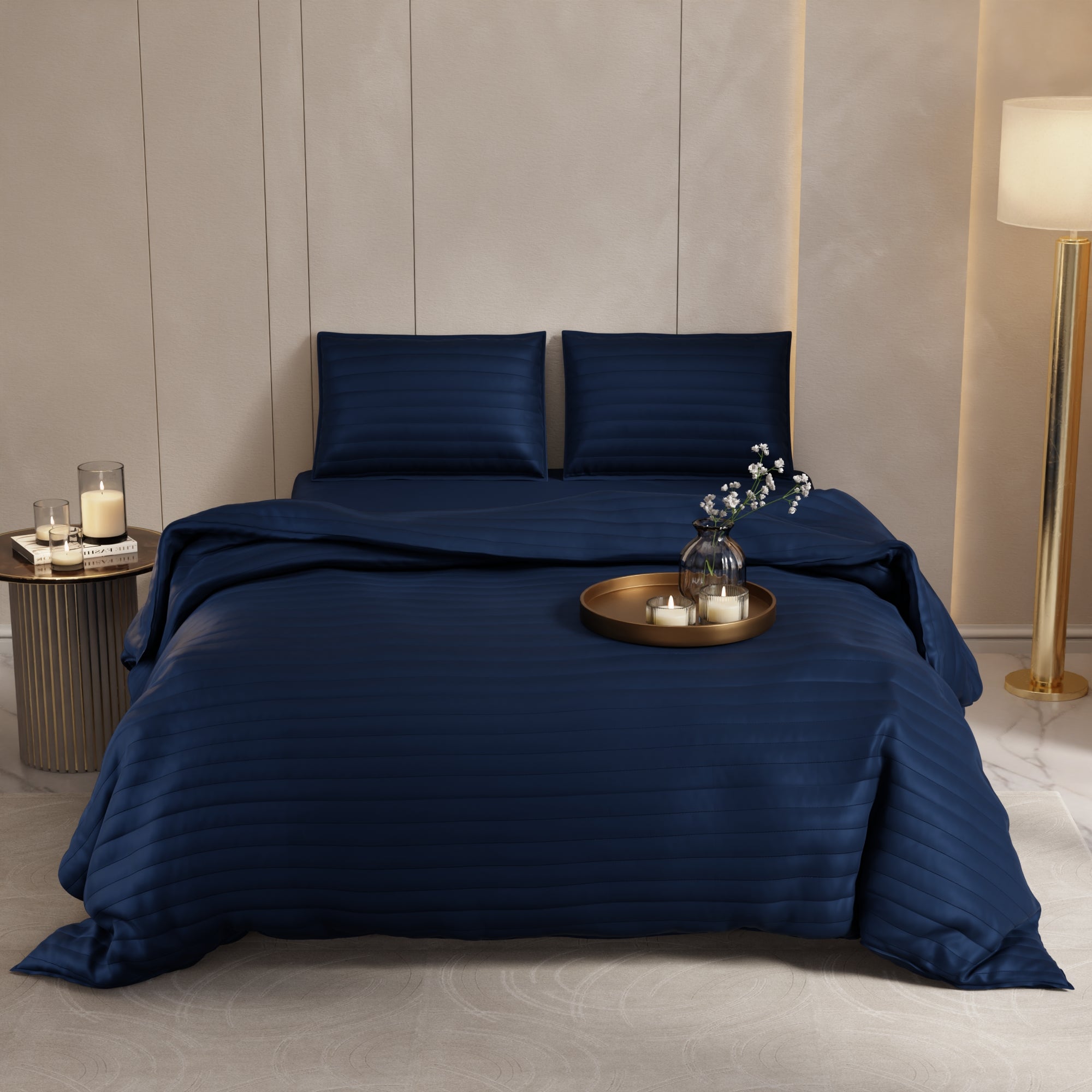Mystique Blue Quilted King Bed Cover Set
