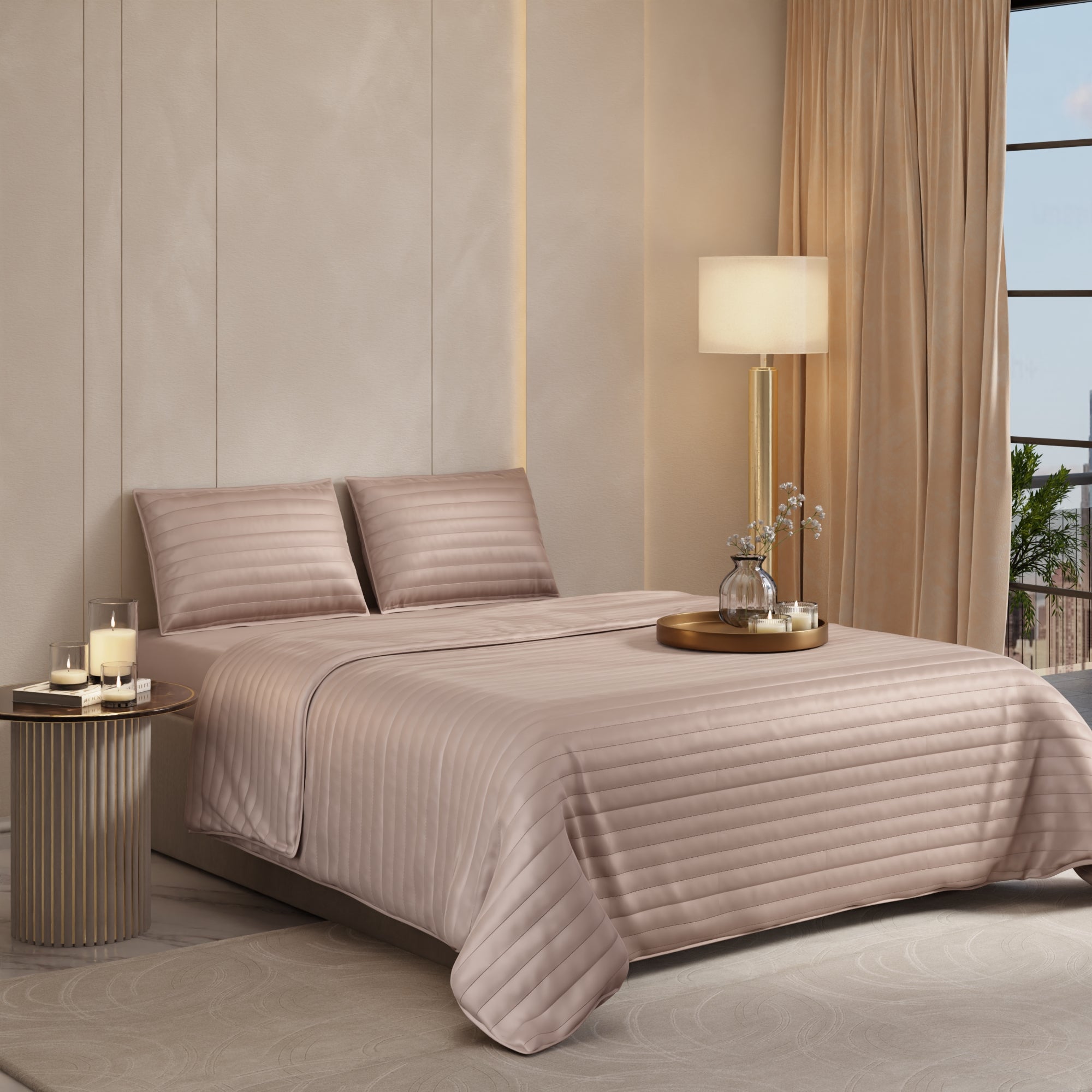 Champagne Quilted King Bed Cover Set