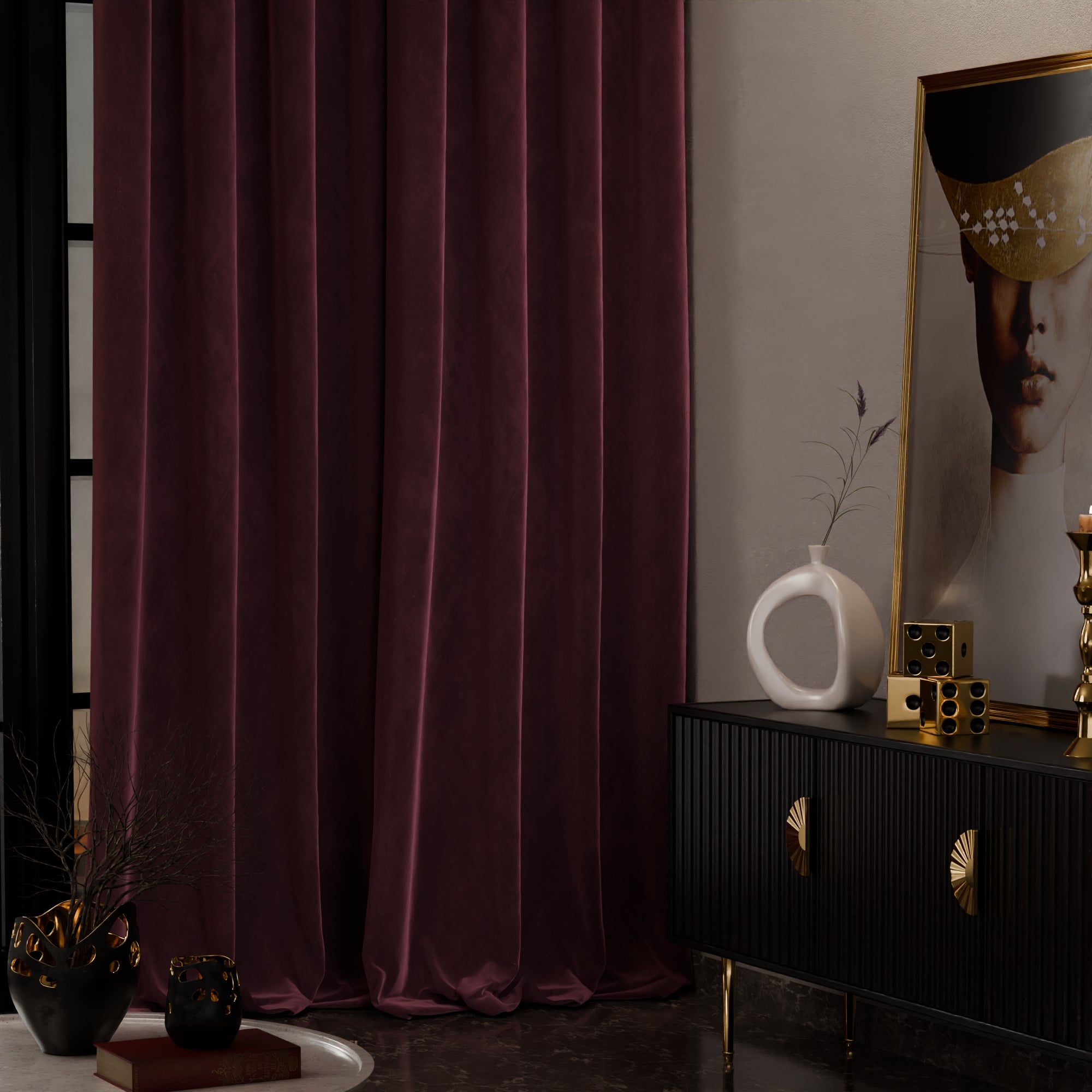 Vintage Wine - Pack of 2 Velvet Curtains