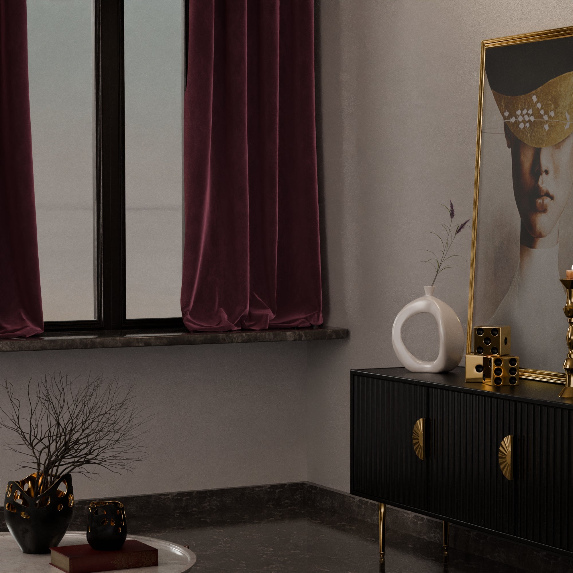 Vintage Wine - Pack of 2 Velvet Curtains