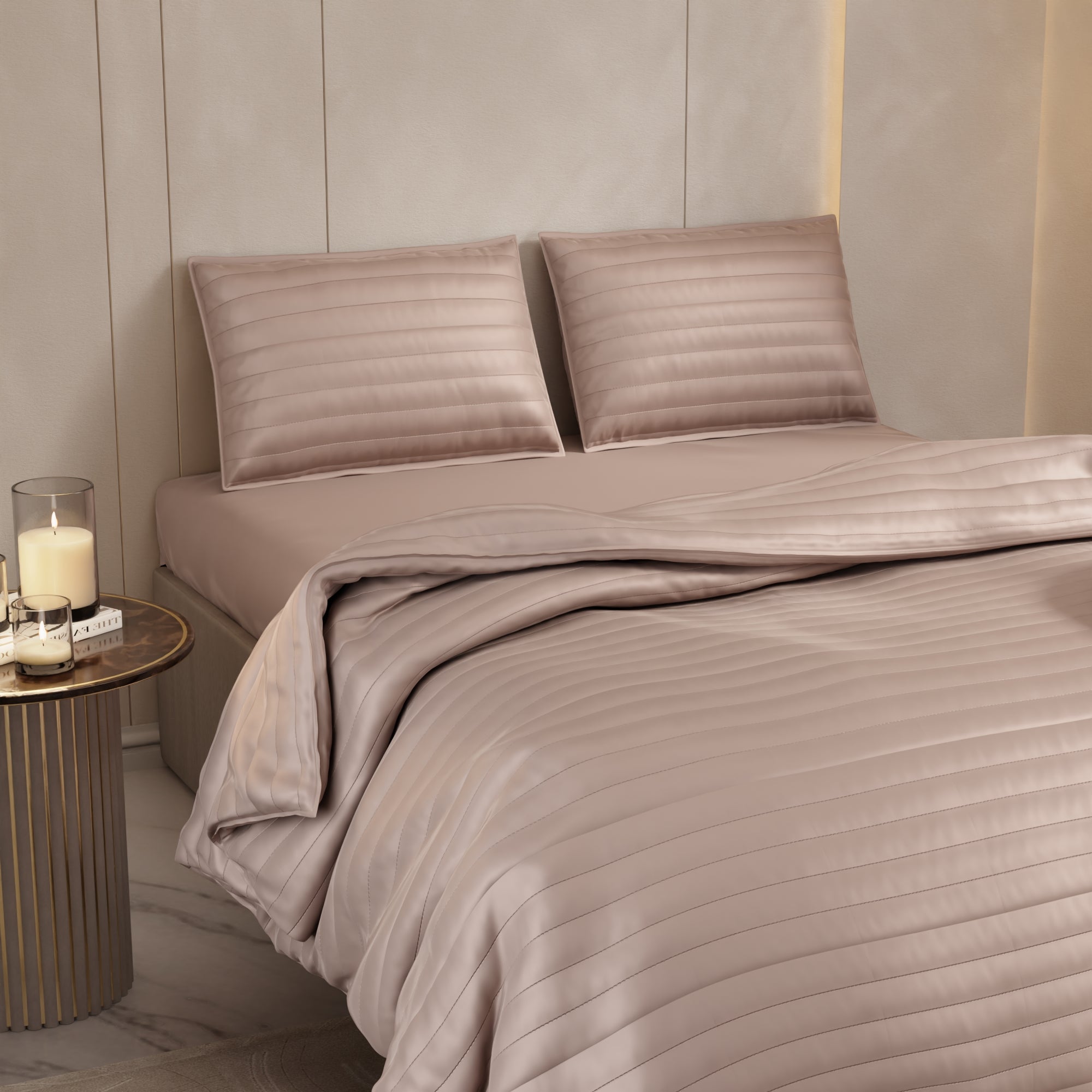 Champagne Quilted King Bed Cover Set