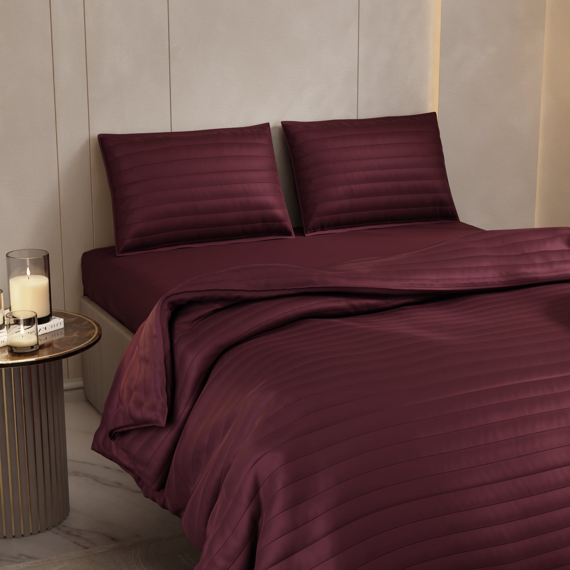 Velvet Wine Quilted King Bed Cover Set