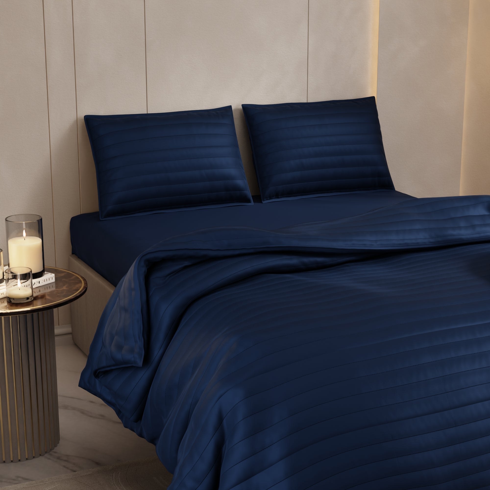 Mystique Blue Quilted King Bed Cover Set