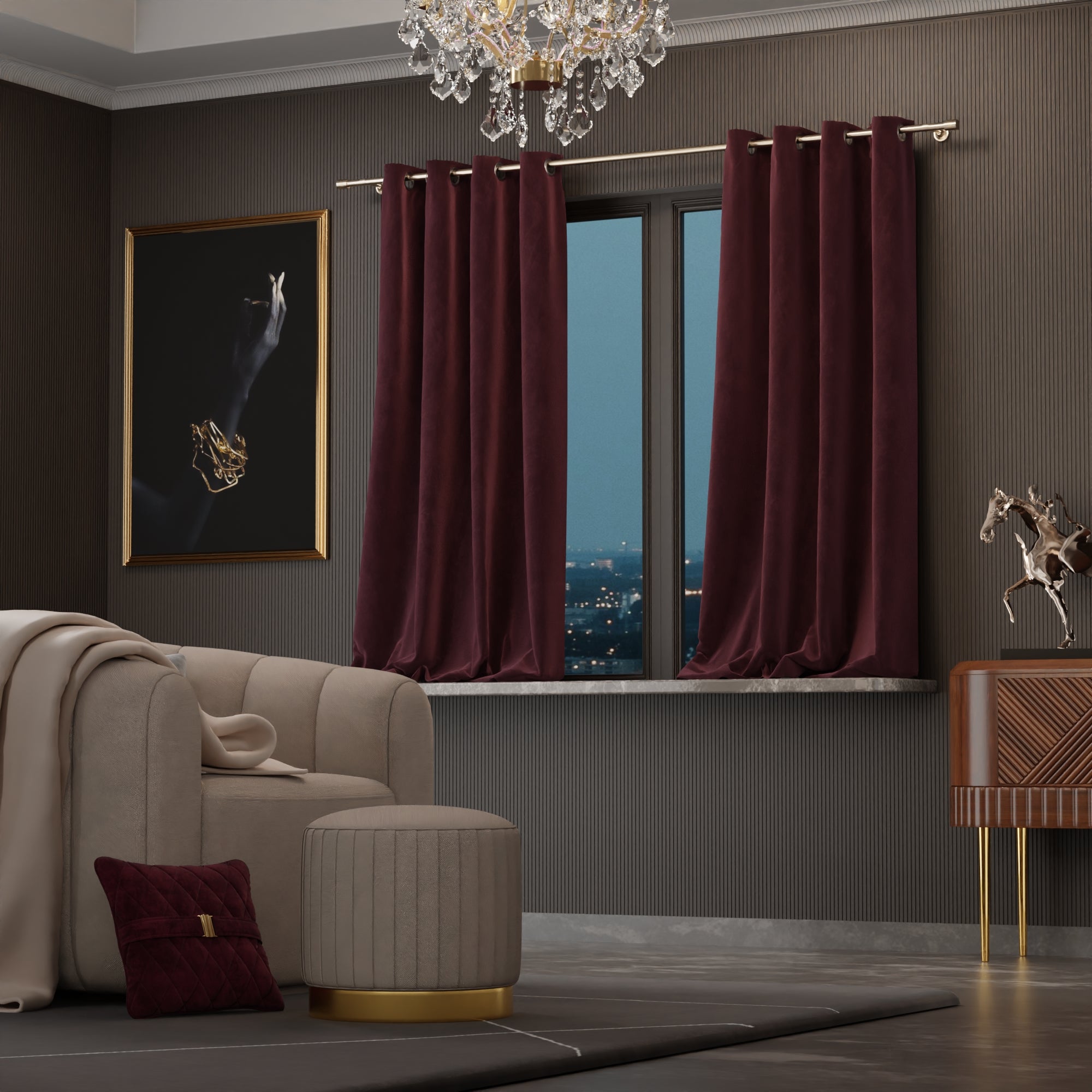 Vintage Wine - Pack of 2 Velvet Curtains