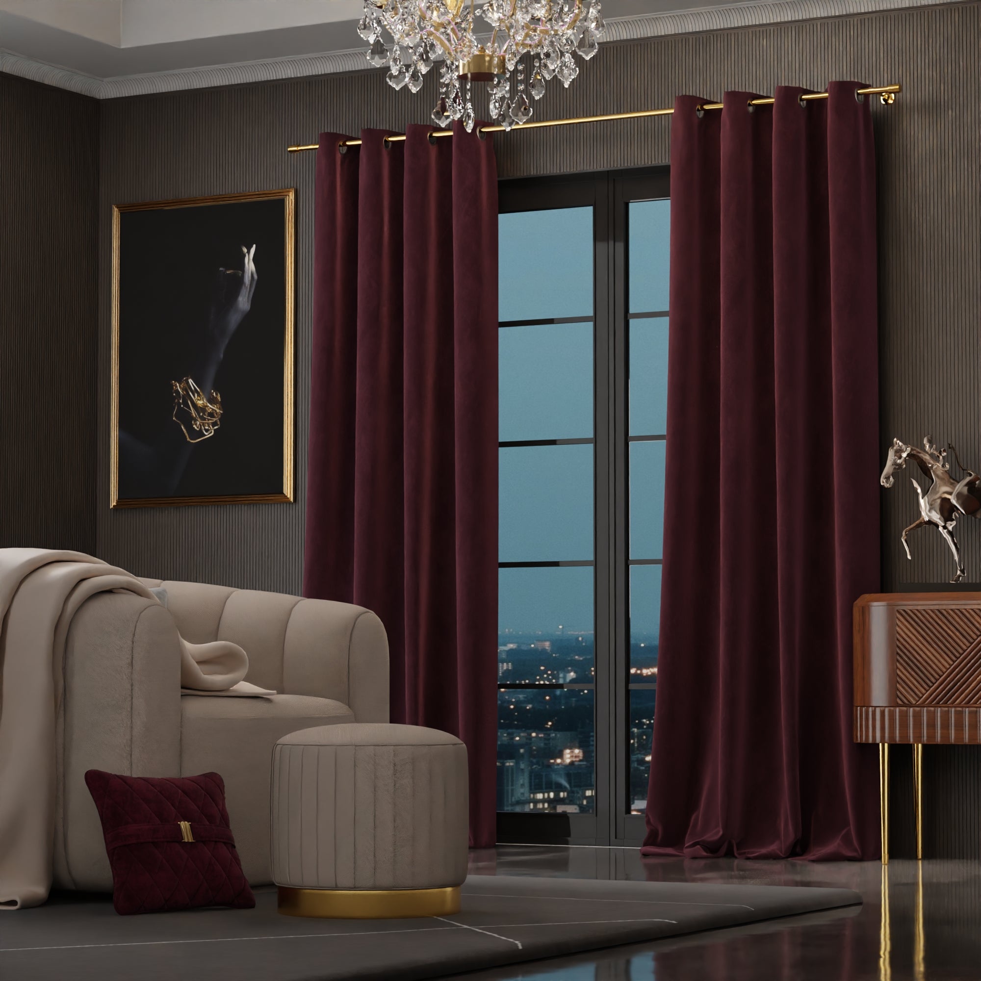 Vintage Wine - Pack of 2 Velvet Curtains