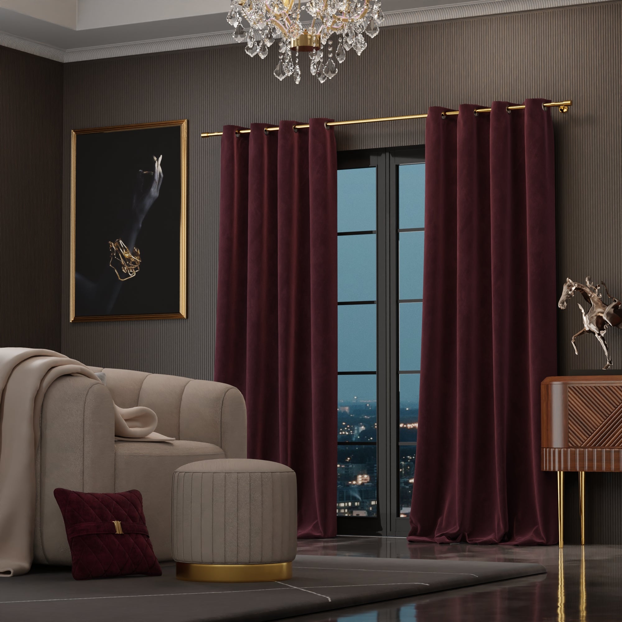 Vintage Wine - Pack of 2 Velvet Curtains