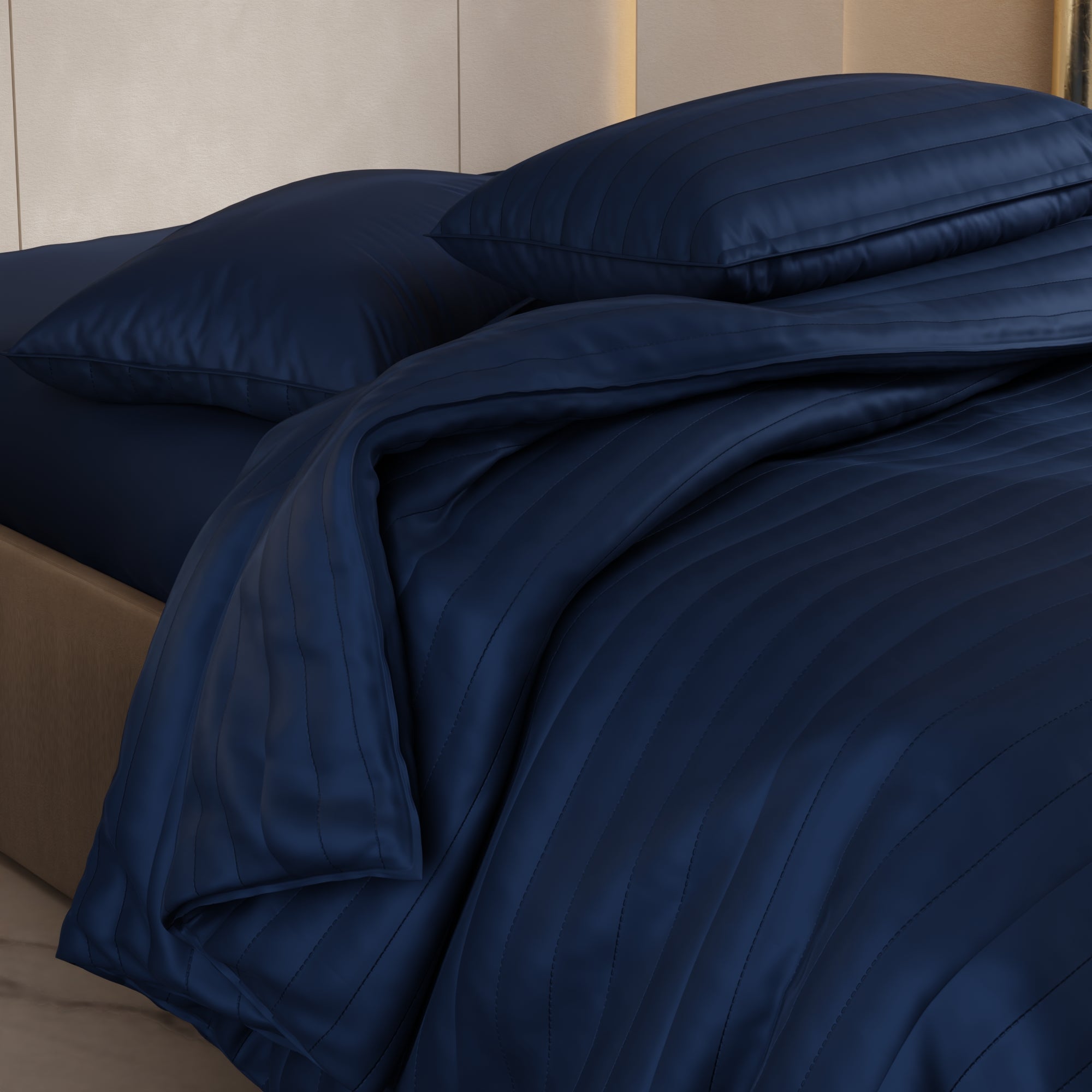 Mystique Blue Quilted King Bed Cover Set