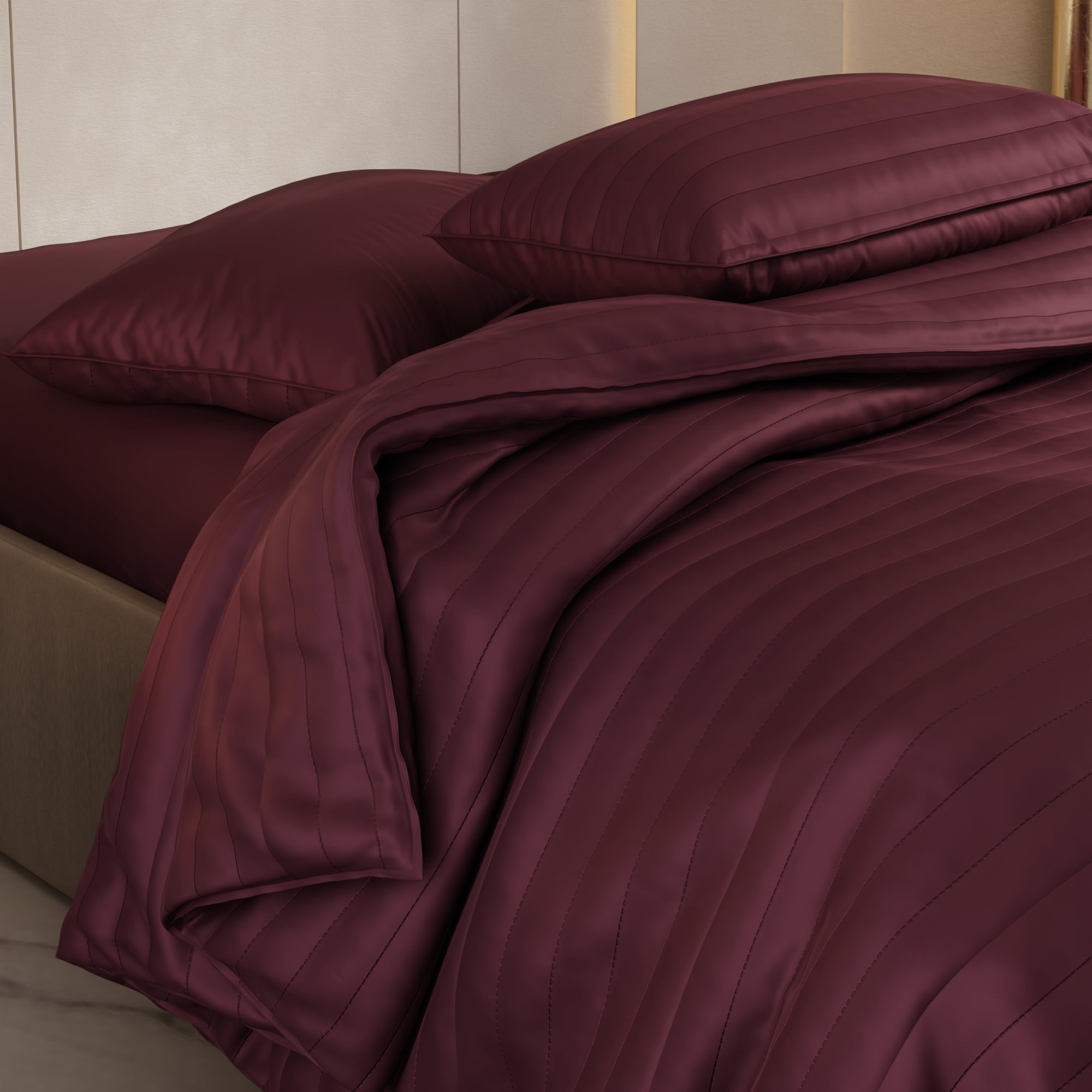 Velvet Wine Quilted King Bed Cover Set