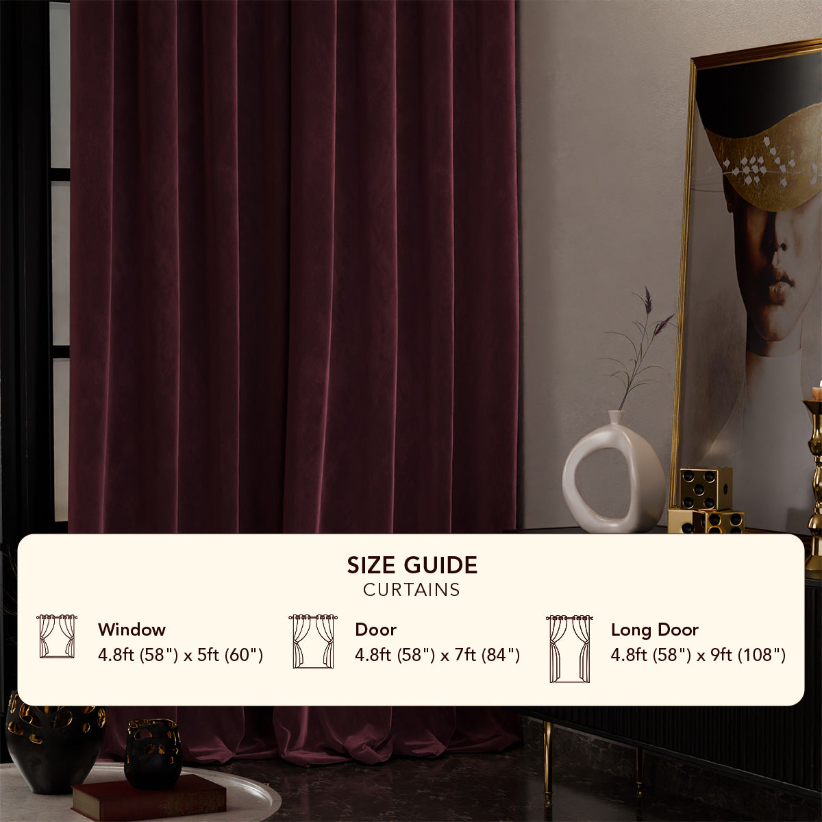 Vintage Wine - Pack of 2 Velvet Curtains