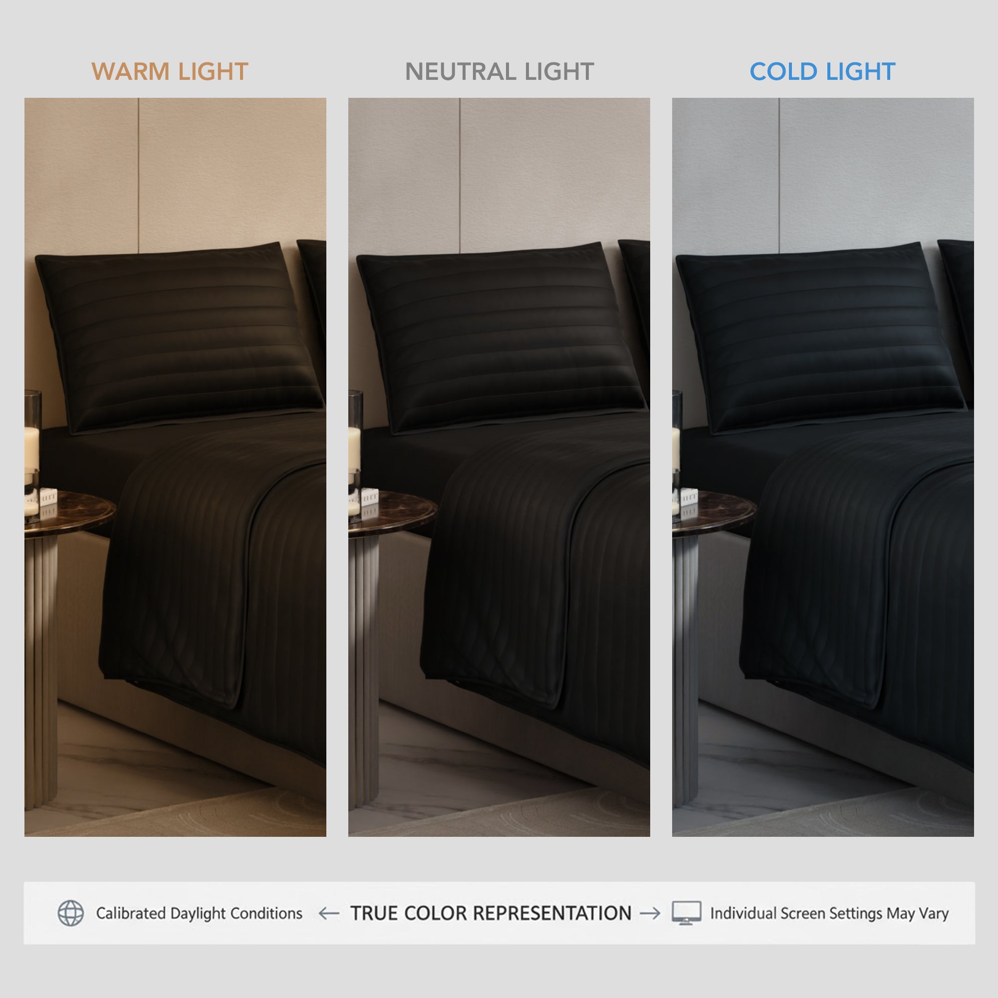 Midnight Black Quilted King Bed Cover Set