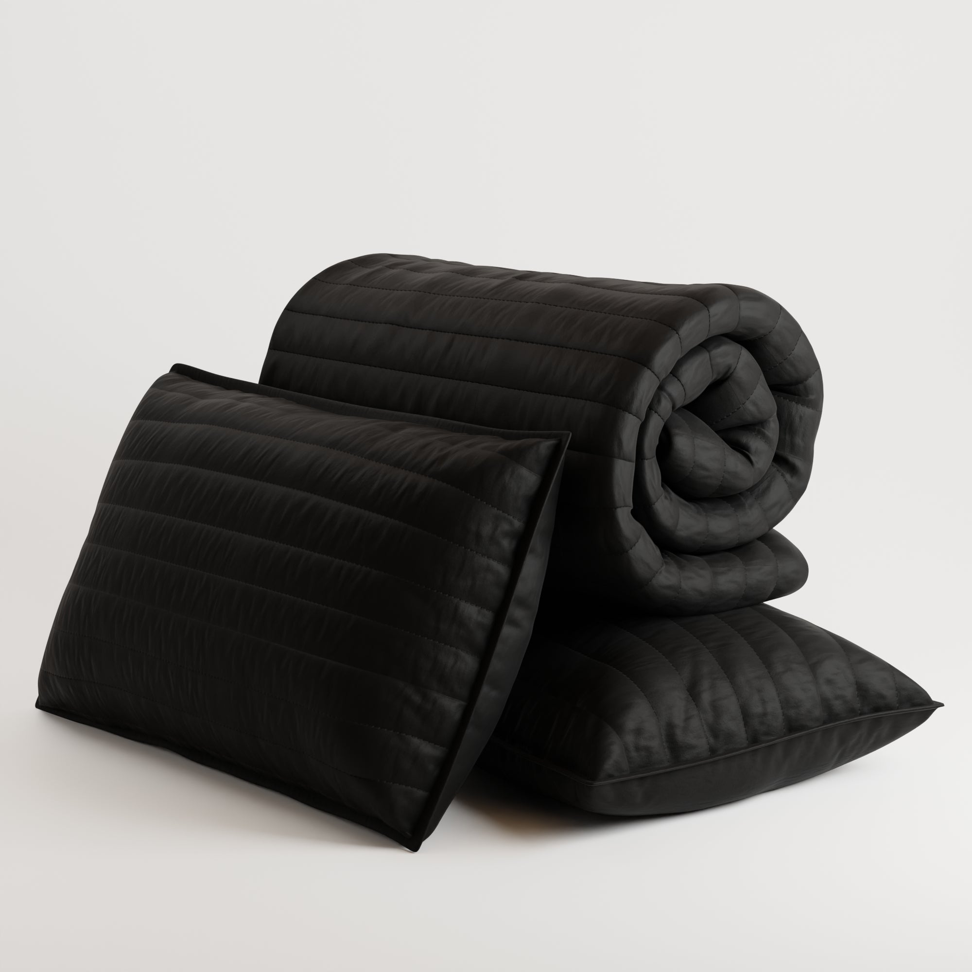 Midnight Black Quilted King Bed Cover Set