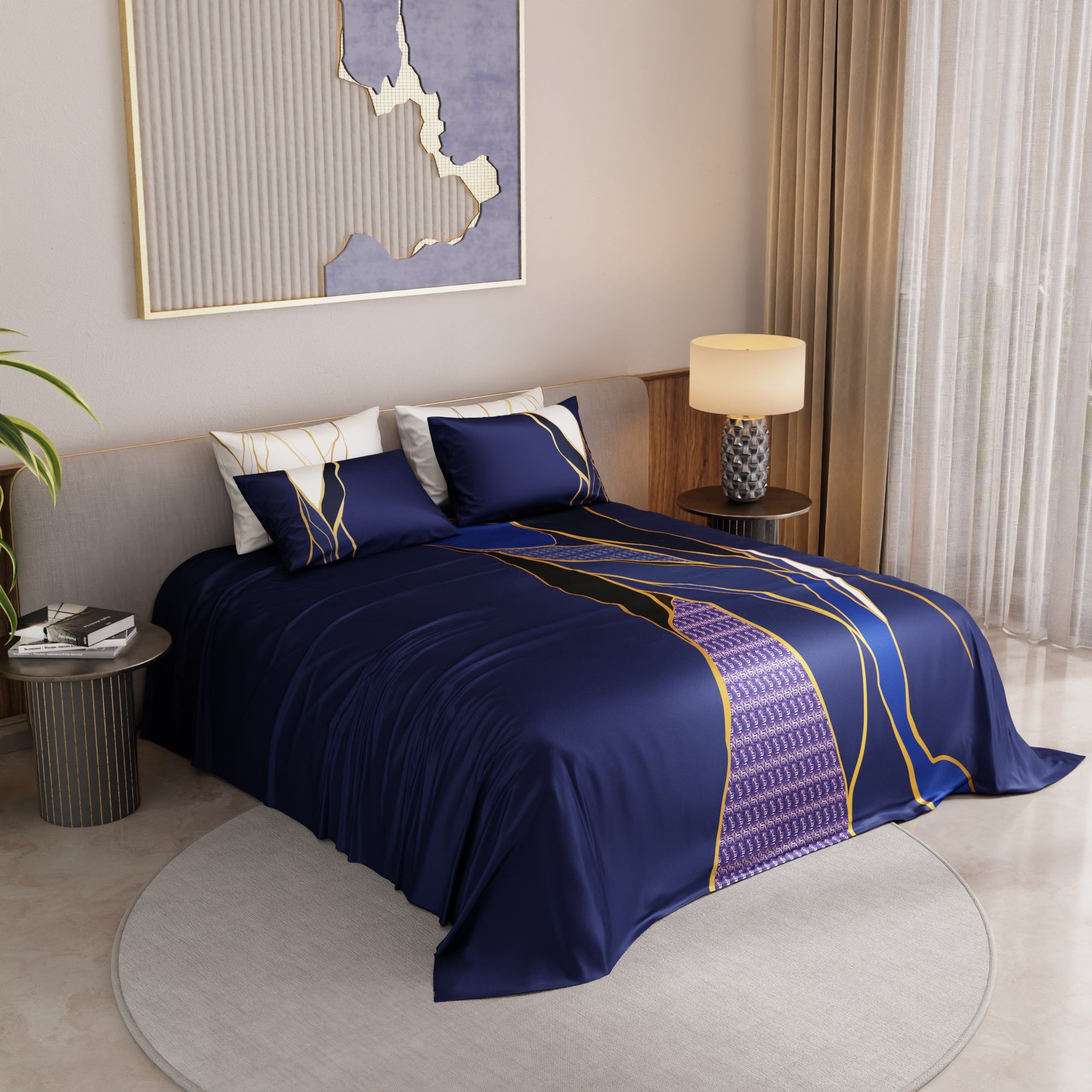 Indigo Fragment Enriched Cotton Bedsheet Set