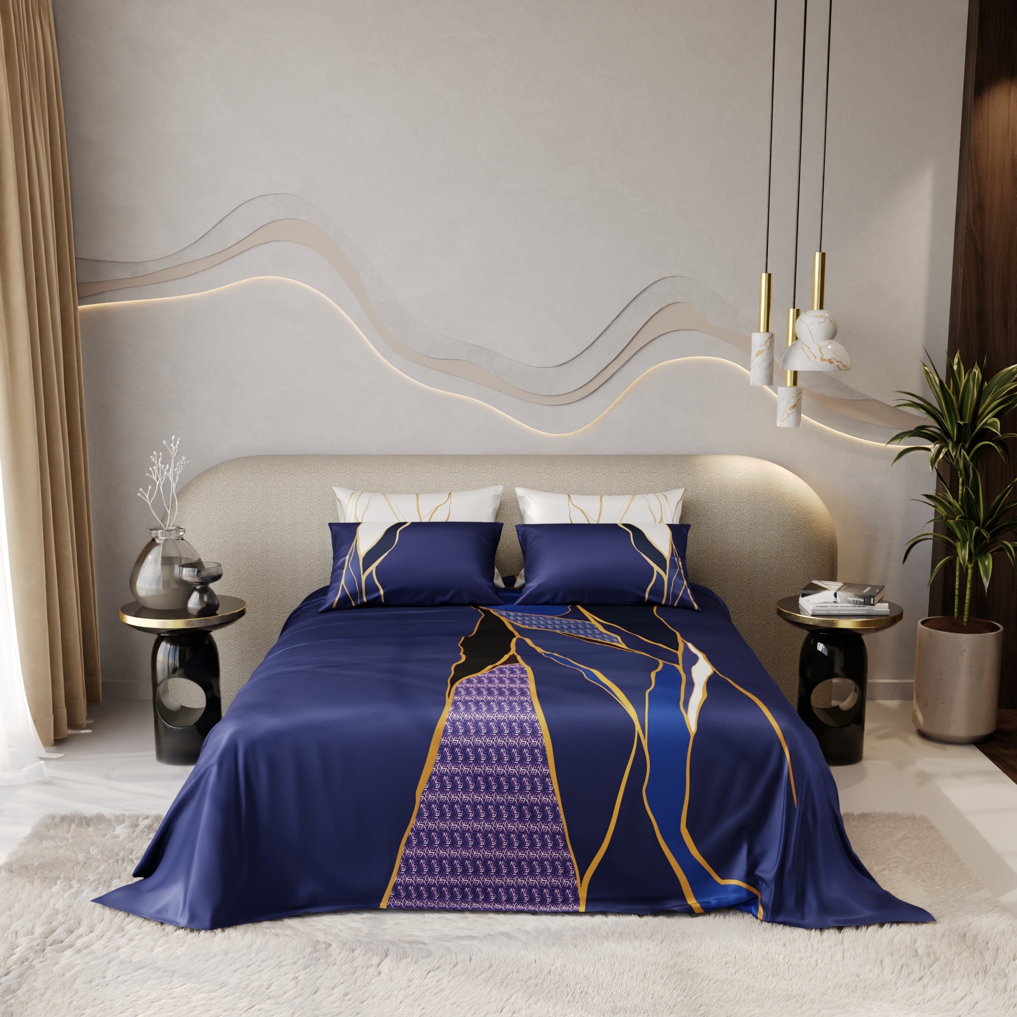 Indigo Fragment Enriched Cotton Bedsheet Set