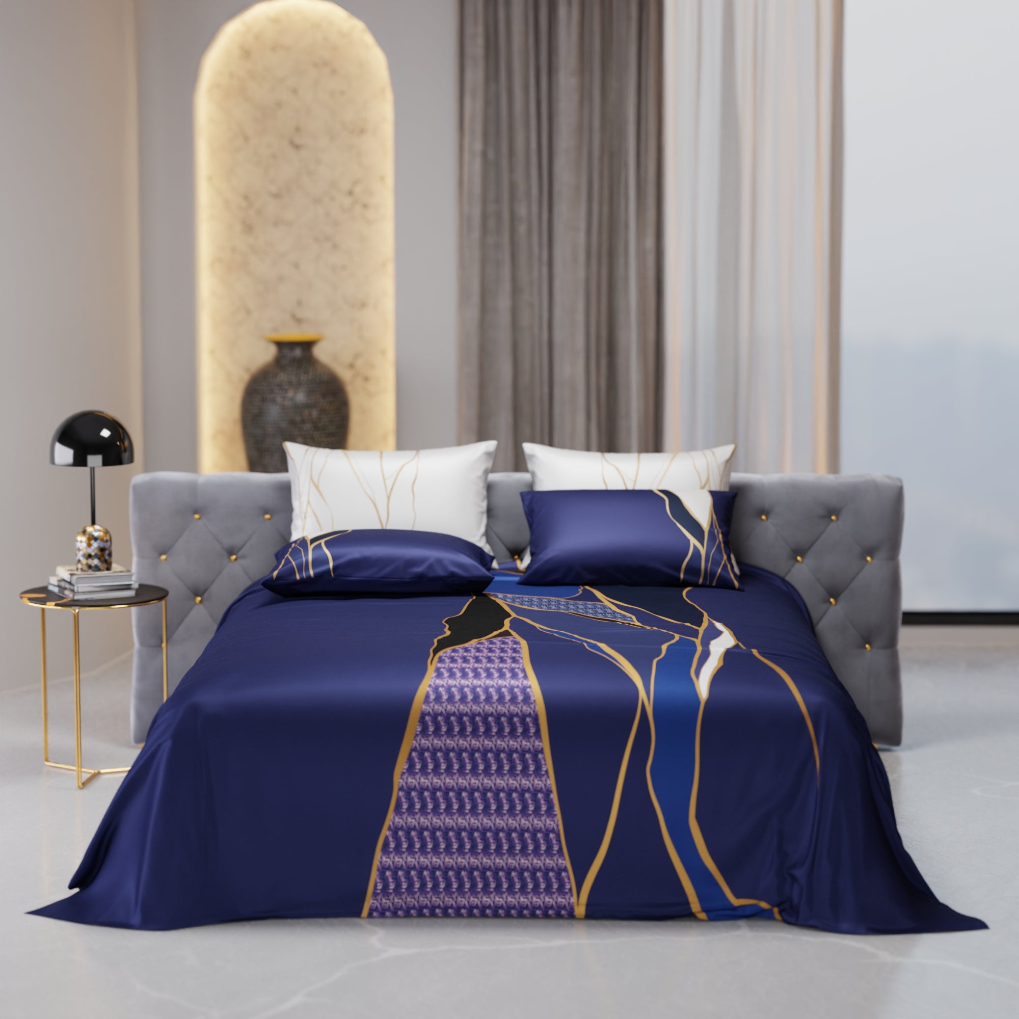 Indigo Fragment Enriched Cotton Bedsheet Set