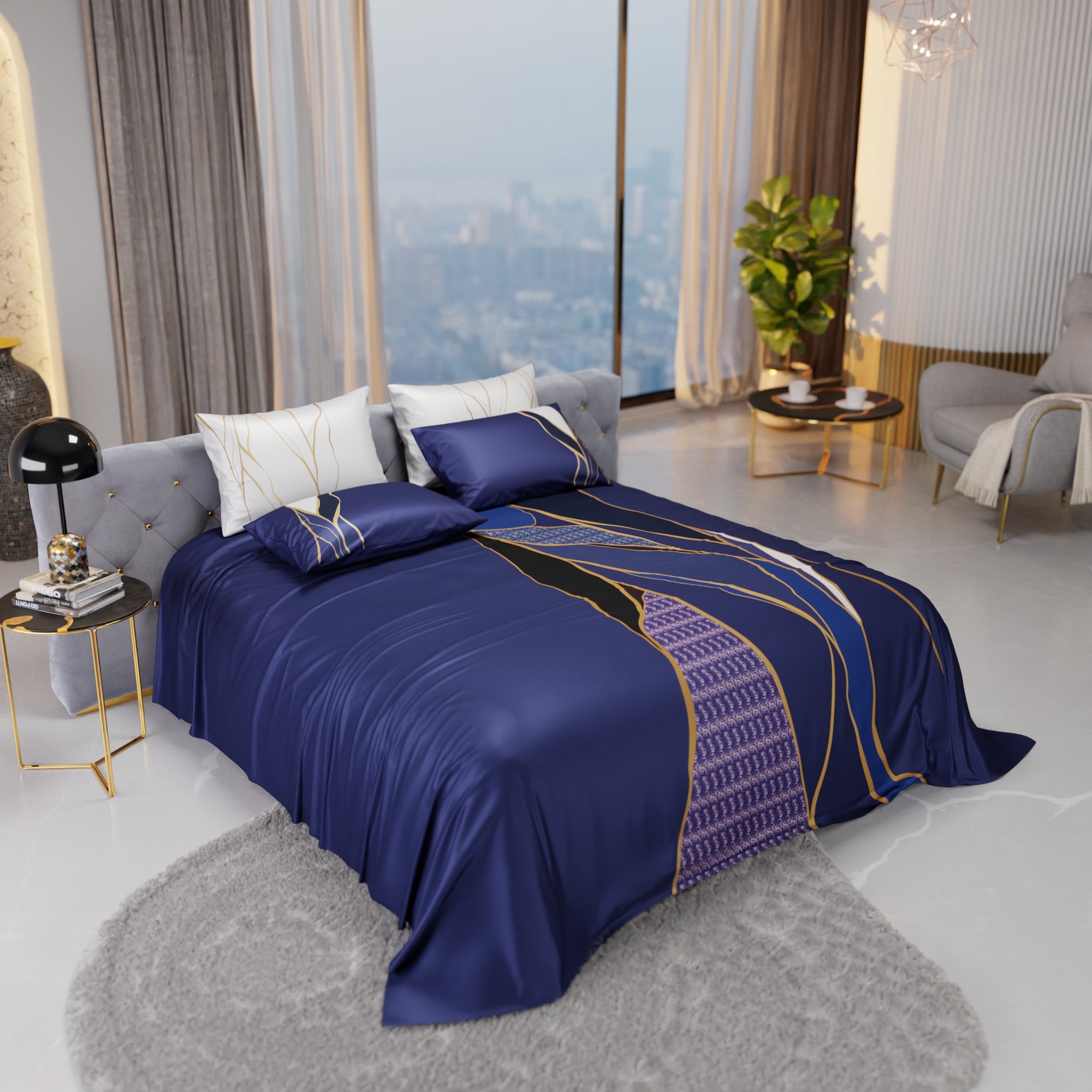 Indigo Fragment Enriched Cotton Bedsheet Set