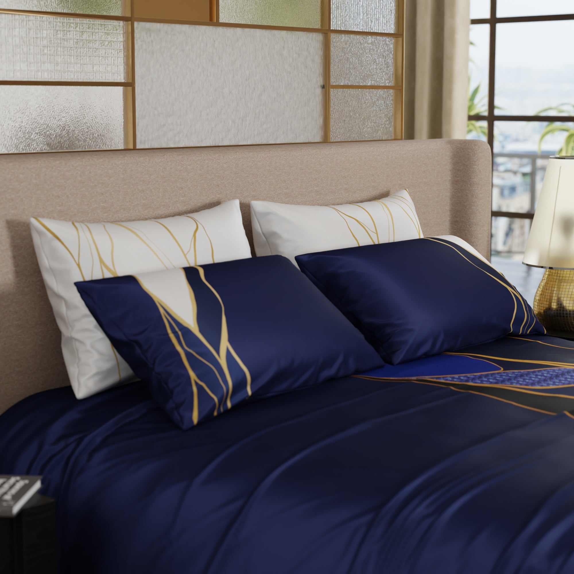 Indigo Fragment Enriched Cotton Bedsheet Set