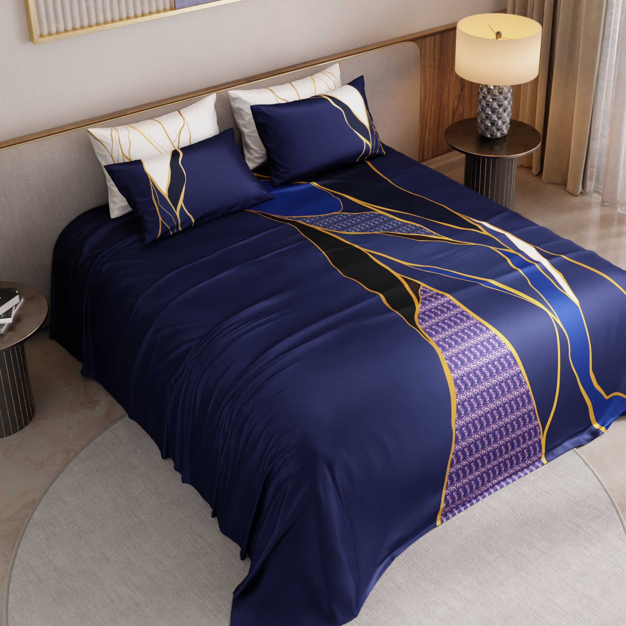 Indigo Fragment Enriched Cotton Bedsheet Set