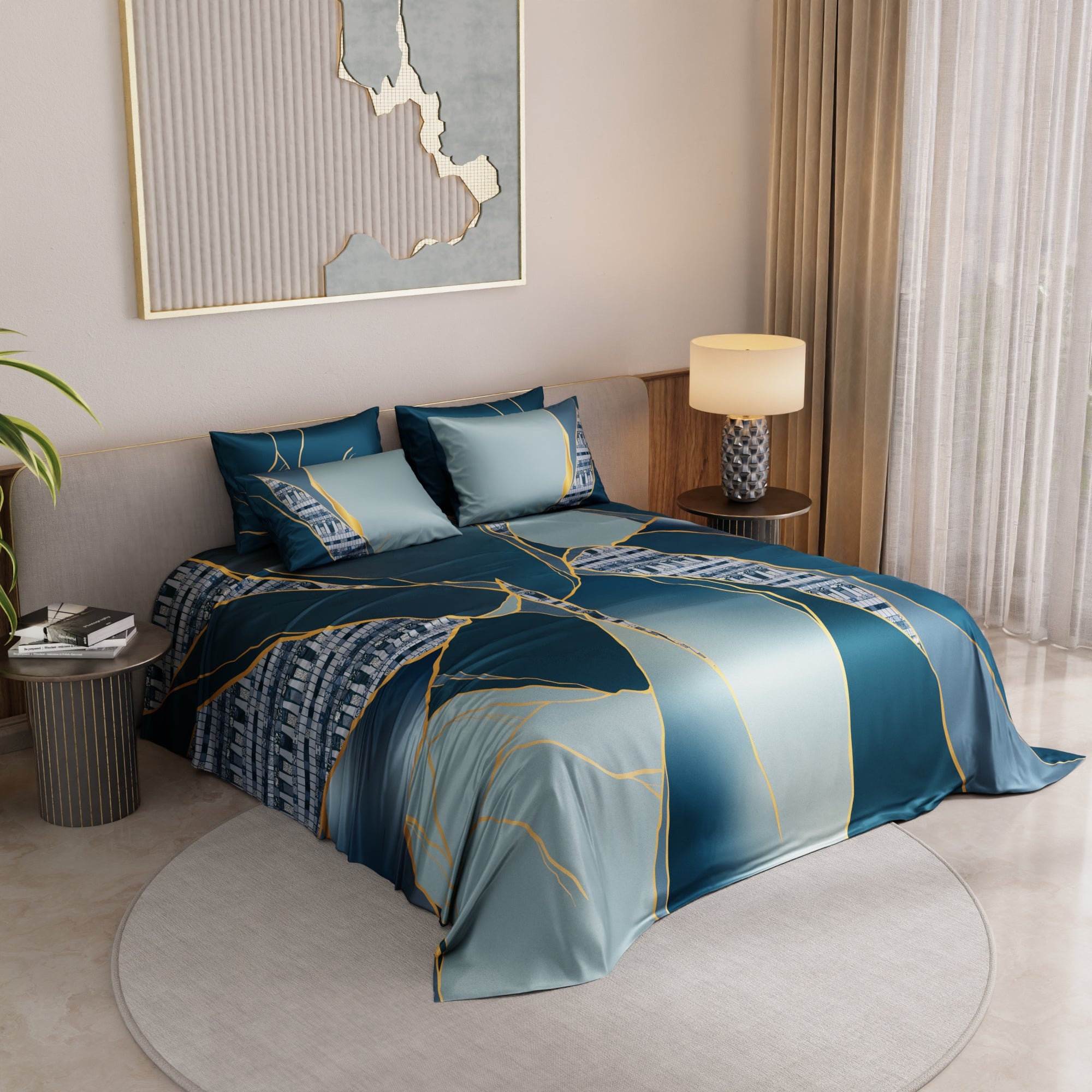 Teal Trance Enriched Cotton Bedsheet Set