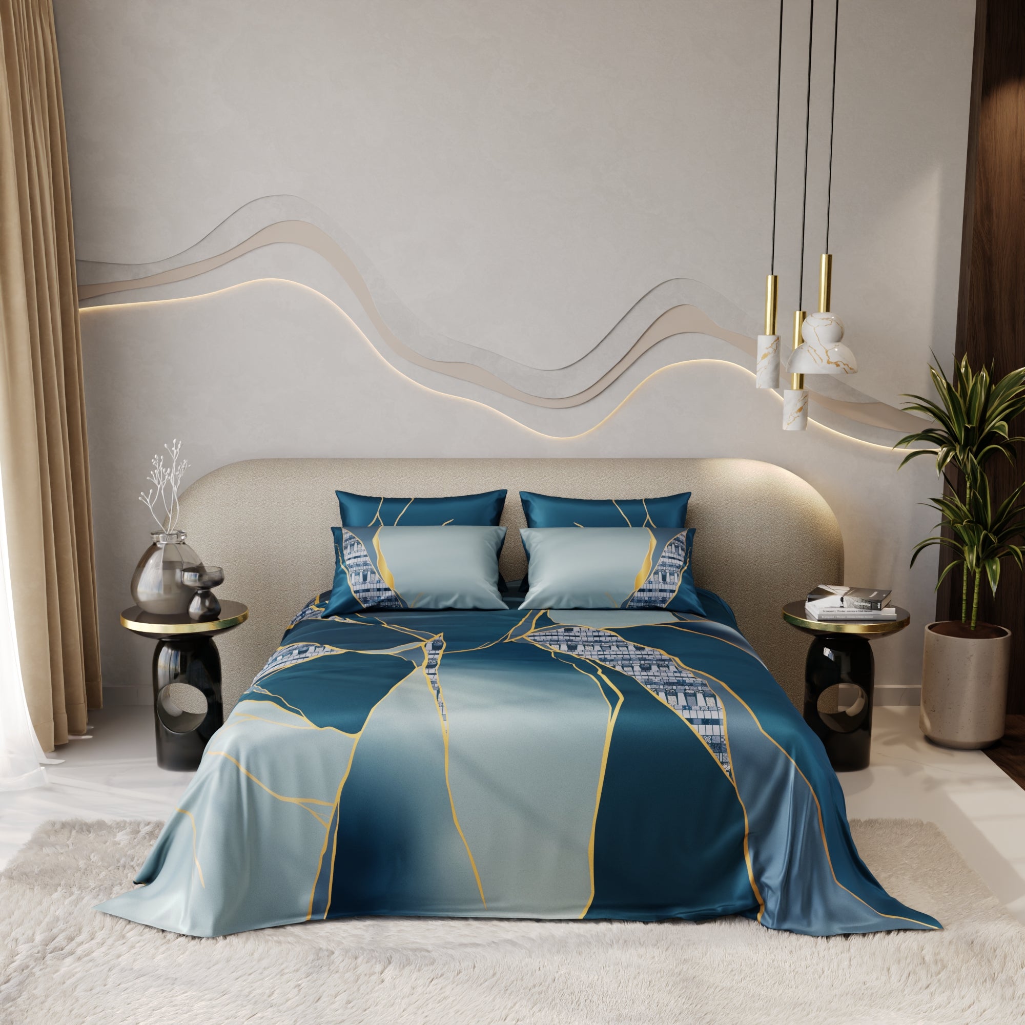 Teal Trance Enriched Cotton Bedsheet Set