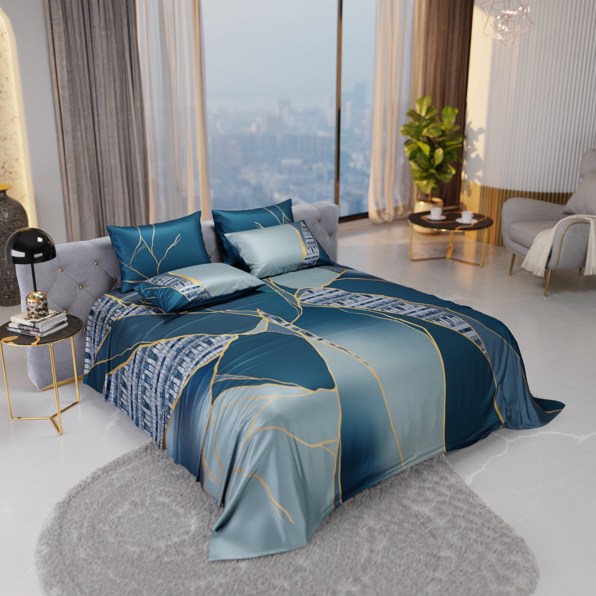 Teal Trance Enriched Cotton Bedsheet Set