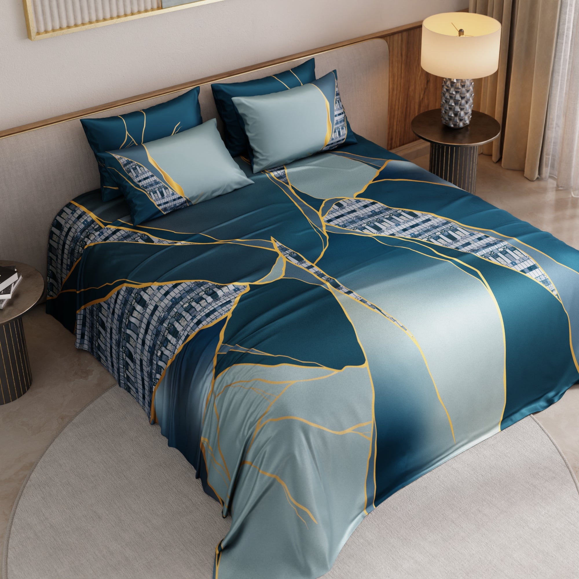 Teal Trance Enriched Cotton Bedsheet Set
