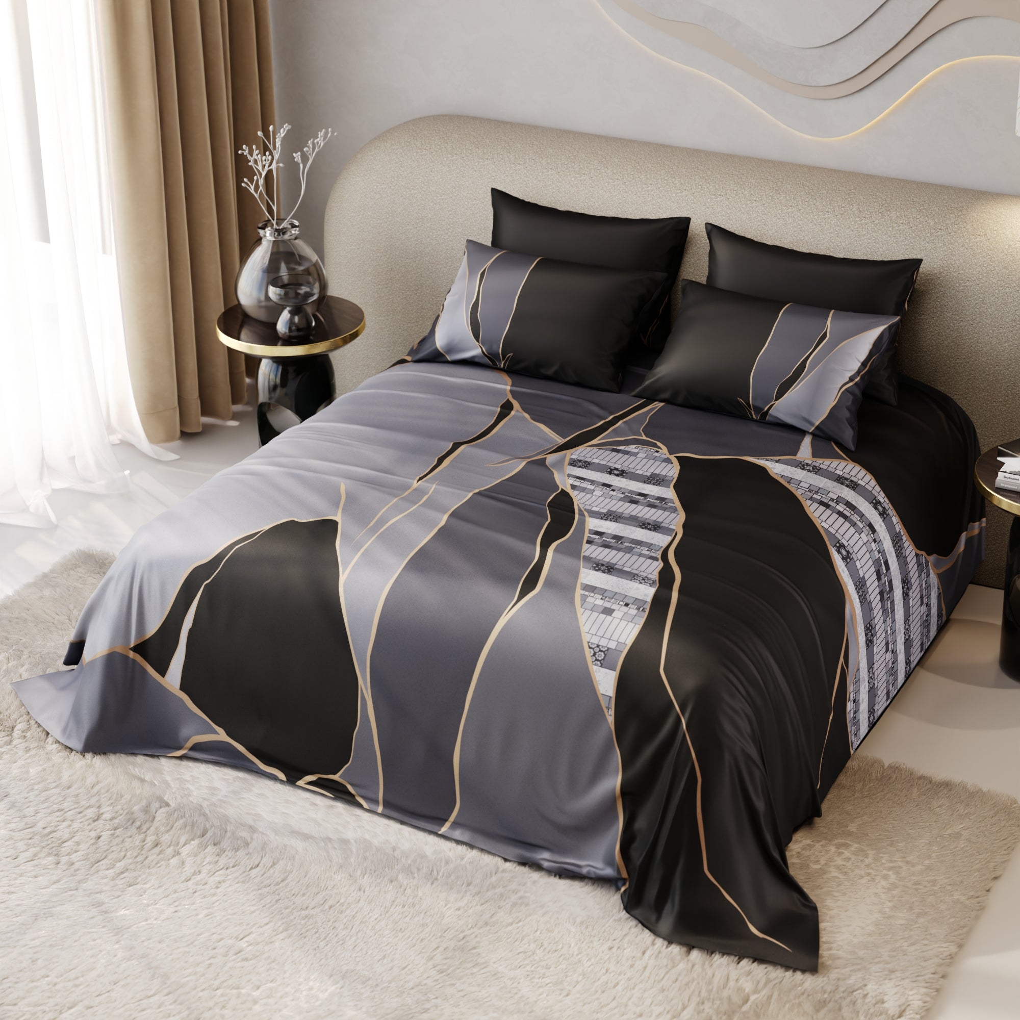 Charcoal Mirage Enriched Cotton Bedsheet Set