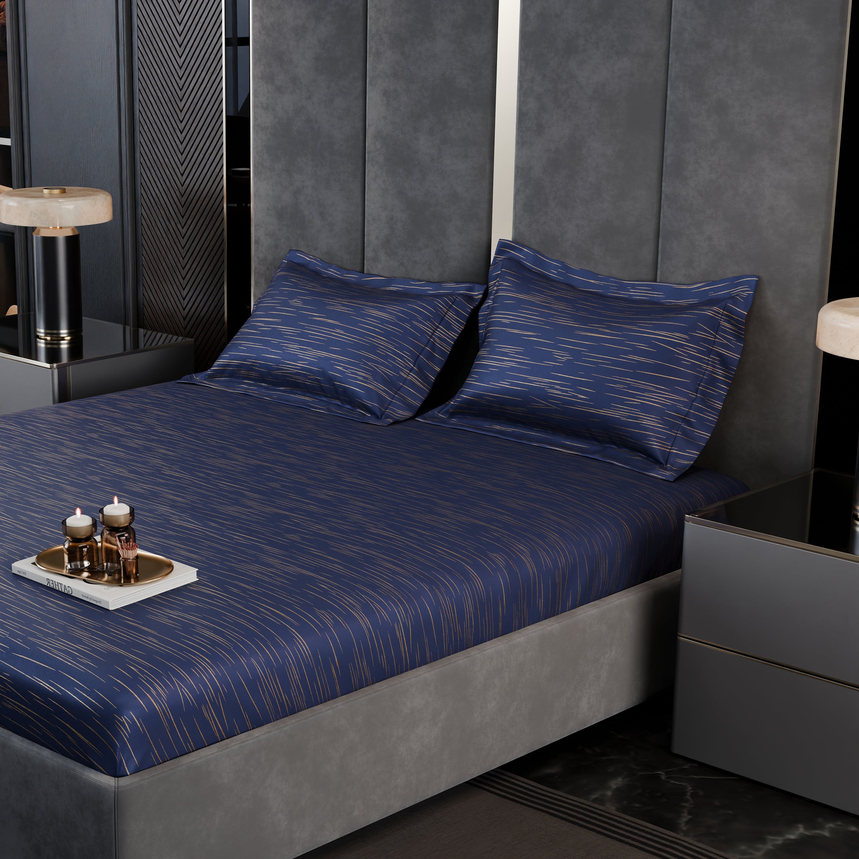 Sapphire Sparkle Luxstre Cotton Fitted Sheet Set