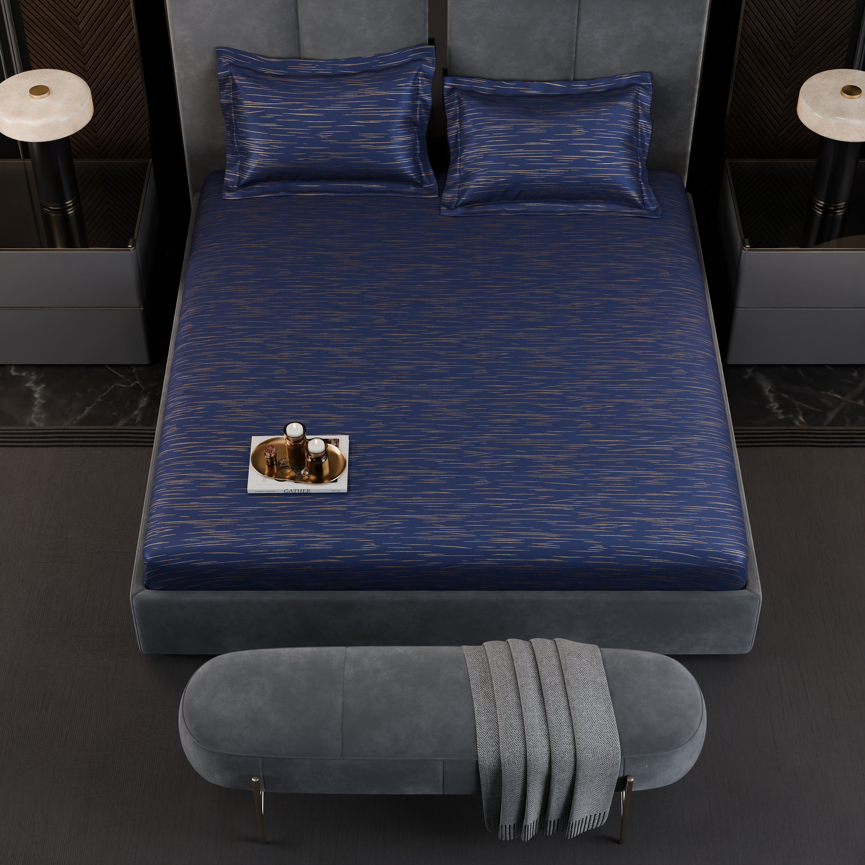 Sapphire Sparkle Luxstre Cotton Fitted Sheet Set