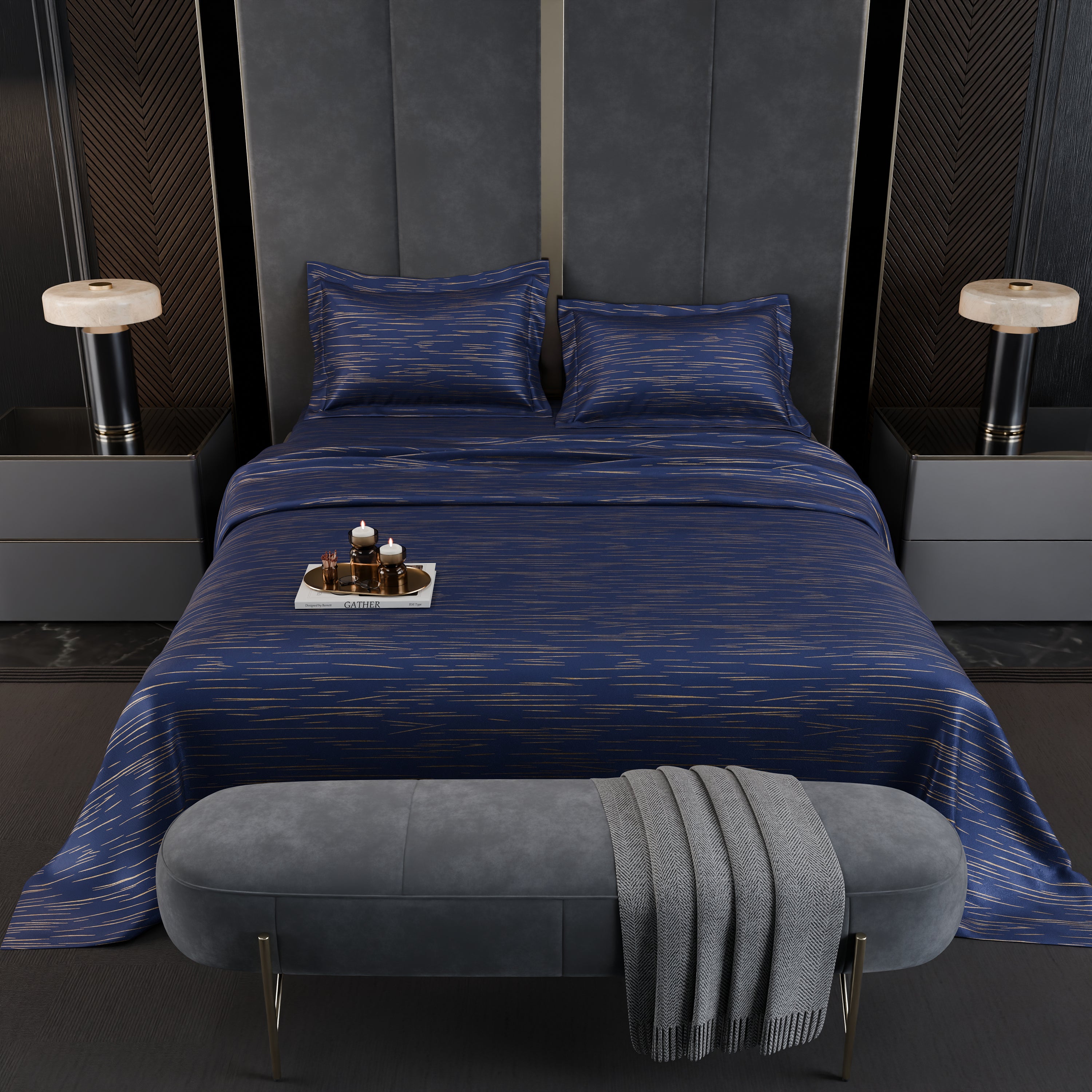 Sapphire Sparkle Luxstre Cotton Bedsheet Set