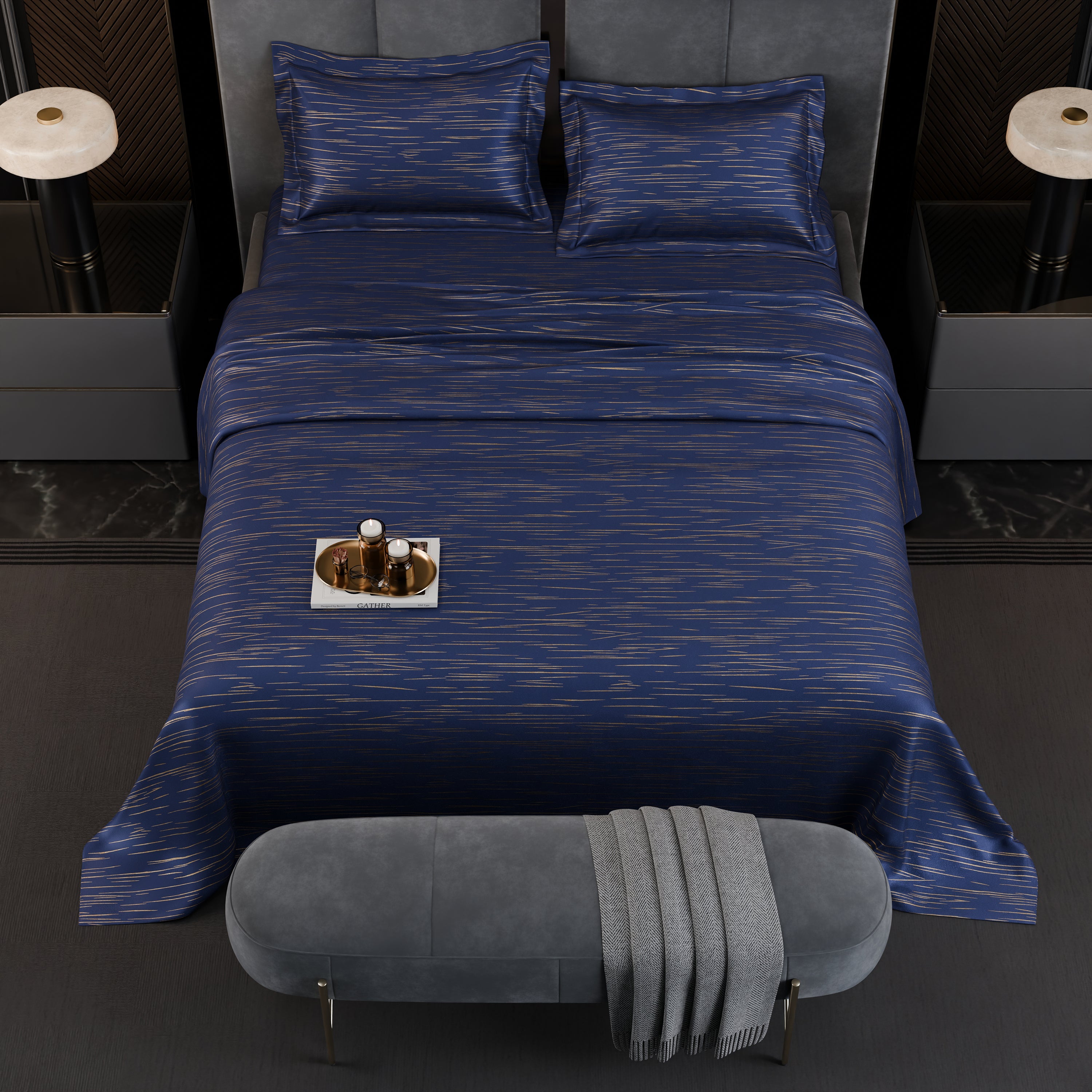 Sapphire Sparkle Luxstre Cotton Bedsheet Set