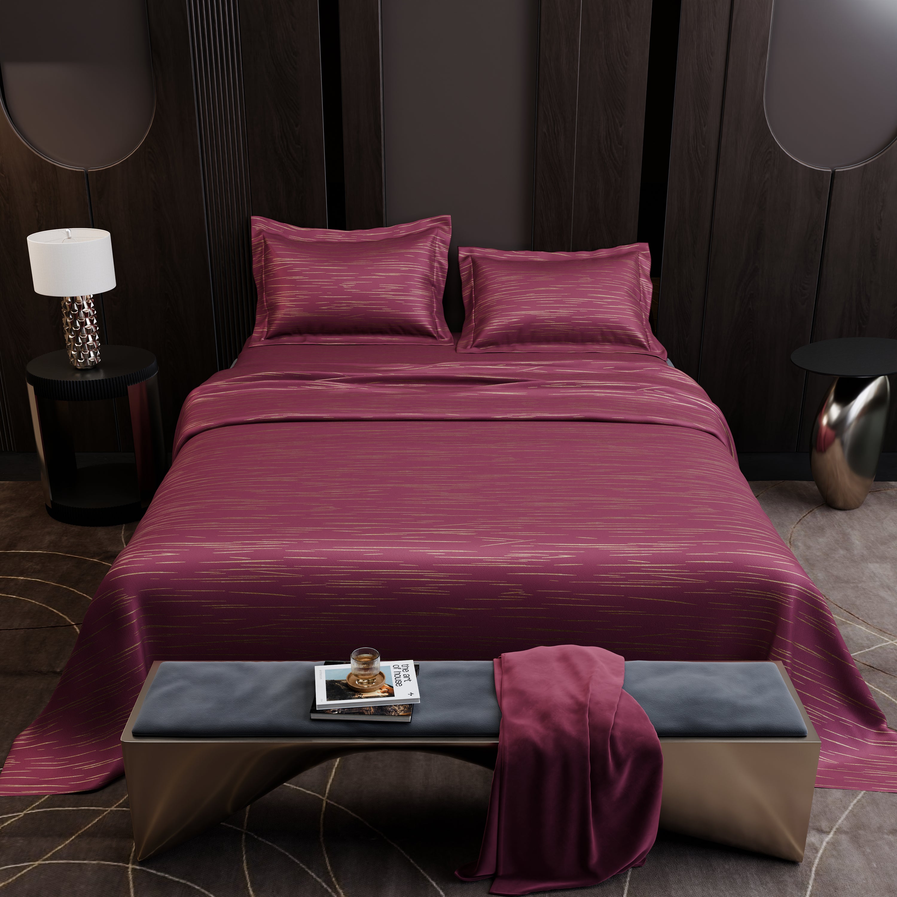 Crimson Radiance Luxstre Cotton Bedsheet Set