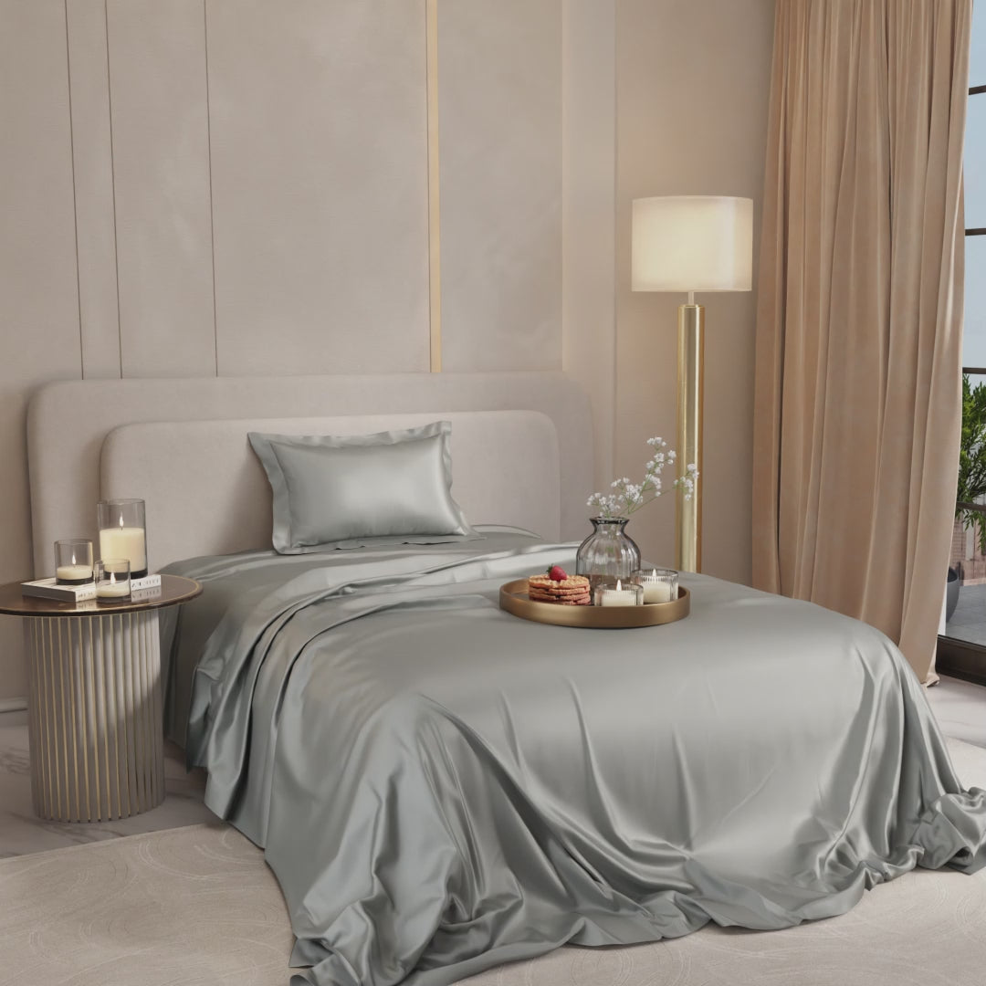Harbour Mist Grey Flat Bedsheet Set