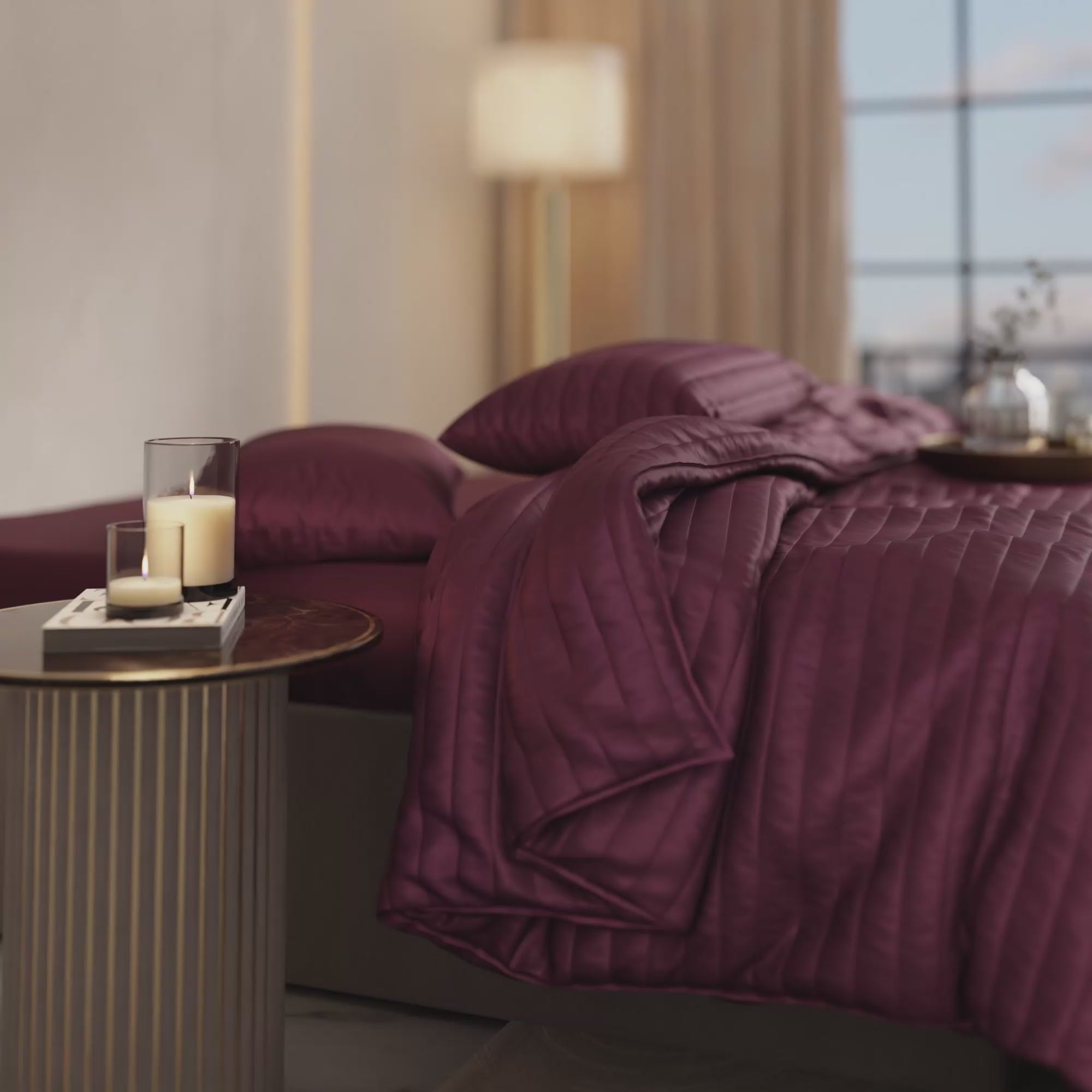 Velvet Wine Quilted King Bed Cover Set