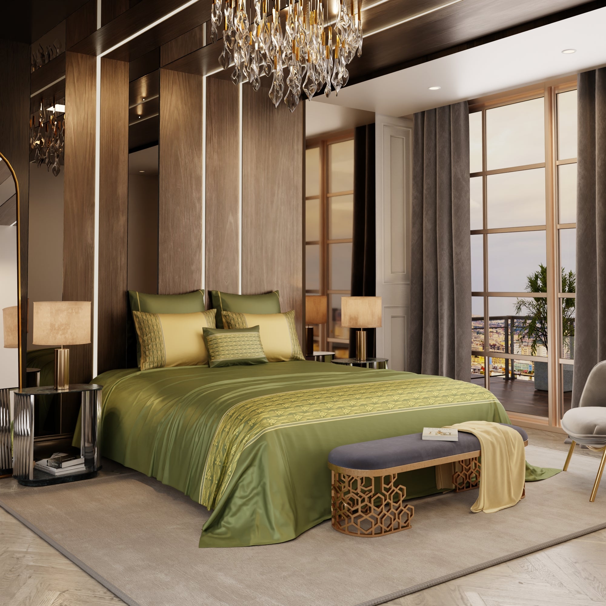 Regal Olive 6 Piece Bedsheet Set