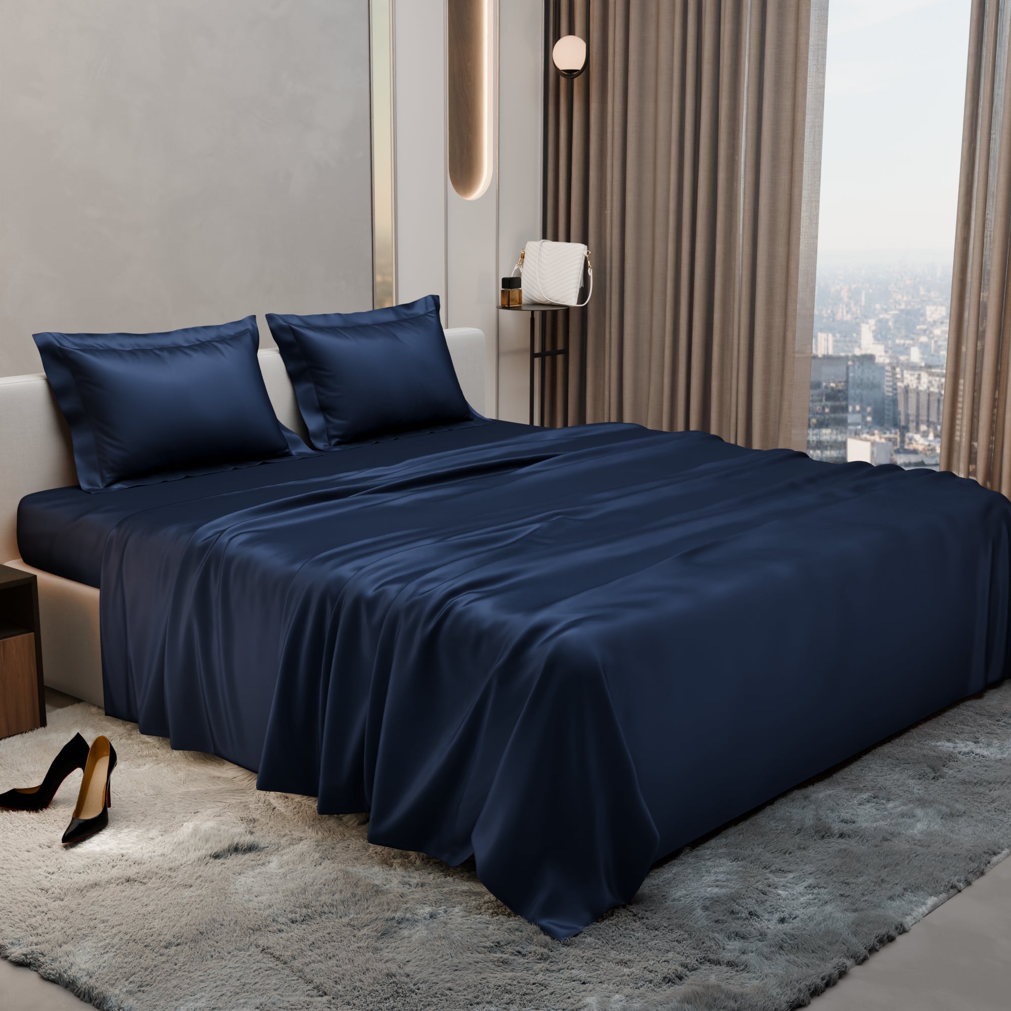 Mystique Blue Flat Bedsheet Set