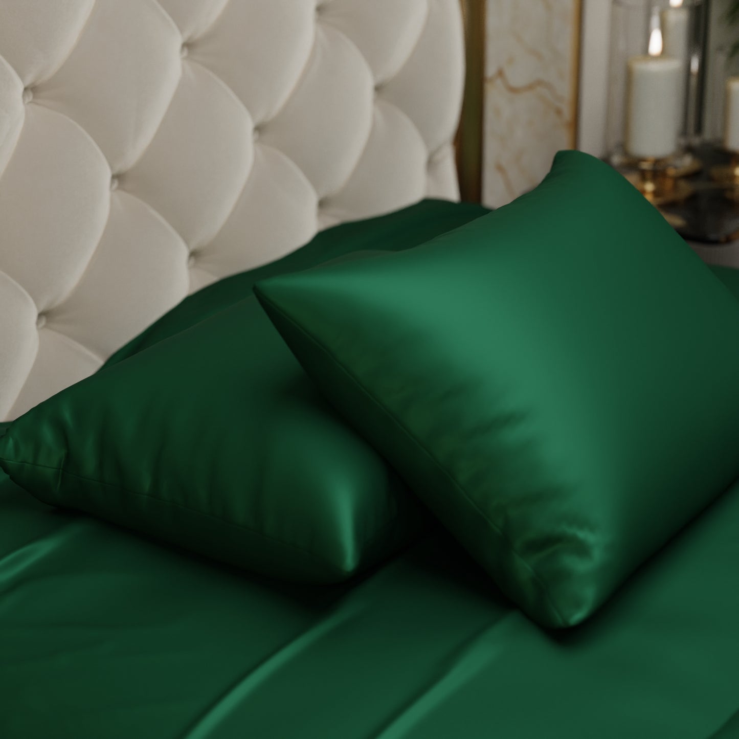 Silk-Like Emerald Green Pillow Covers - Set of 2