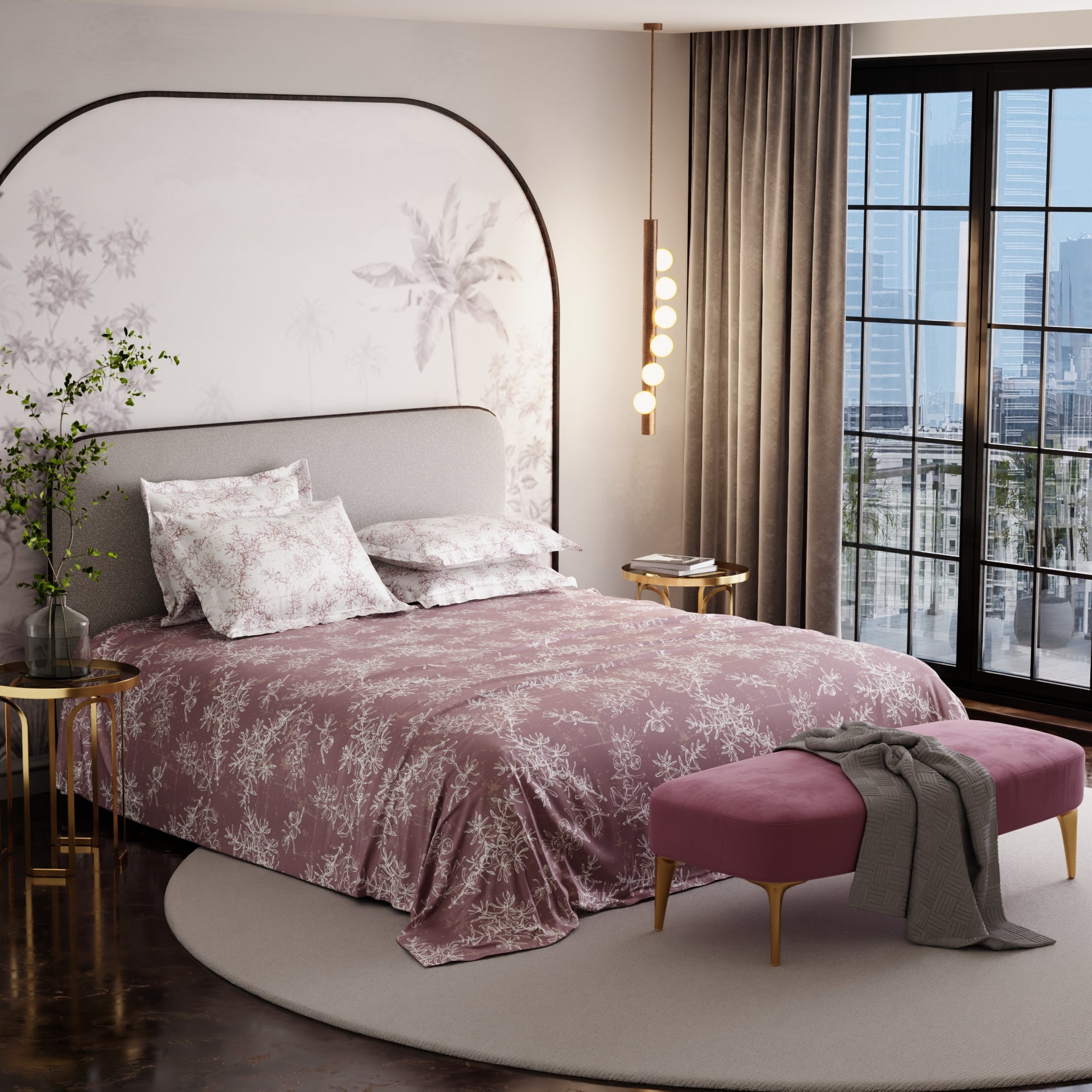 Ember Leaf 300TC 100% Cotton Bedsheet Set